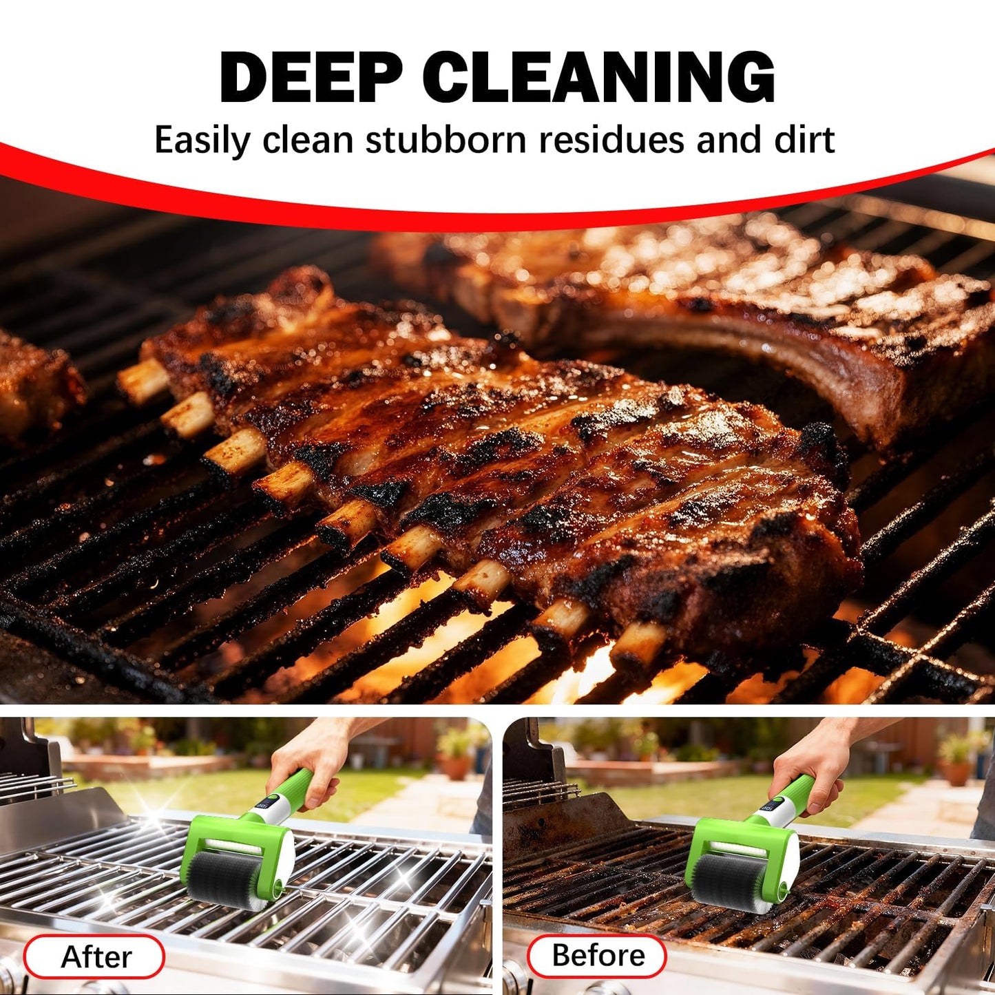 VYTOOV Electric Grill Brush, 2-Speed BBQ Grill Brush with LED Light/Screen Powerful Cleaning 800RPM/4000mAh/2 Brush Heads No Bristle Shedding Rechargeable Lightweight Grill Cleaner for Outdoor/Camping