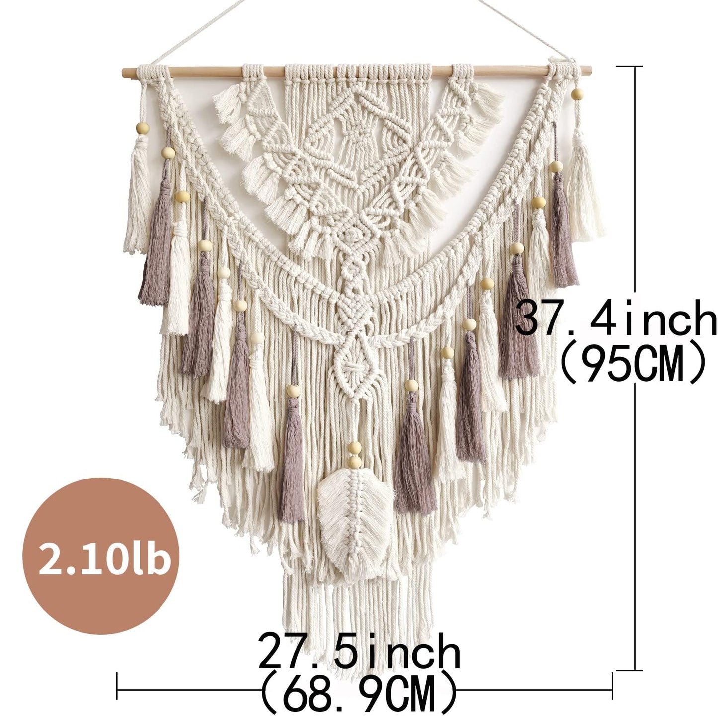 Lokeisna Macrame Wall Hanging, Woven Tapestry Beige & Dusty Rose Handmade Craft Macrame Wall Decor, Gallery & Nursery, Size 37.4” Lx27.5” W