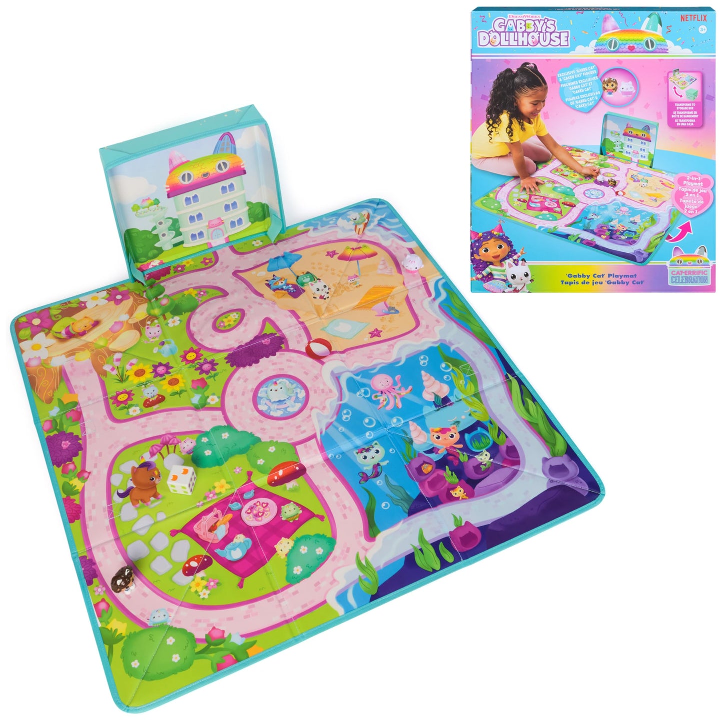 DreamWorks GABBY'S DOLLHOUSE, Gabby Cat Playmat, with 2 Figures, Dollhouse Accessories & Board Game with Dice, Kids Toys for Girls & Boys Ages 3 and Up