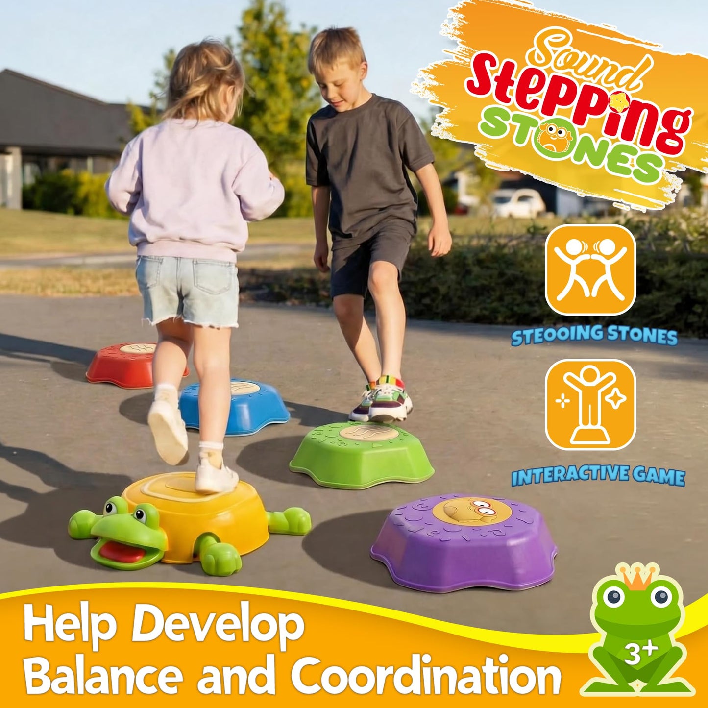 Frog Stepping Stones for Kids, 5pcs Non-Slip Toddler Balance Stepping Stones Toy, Interactive Balance Game with Light and Sound, Toddler Activity Toy Game Toys Indoor or Outdoor Play for Kids Aged 3+