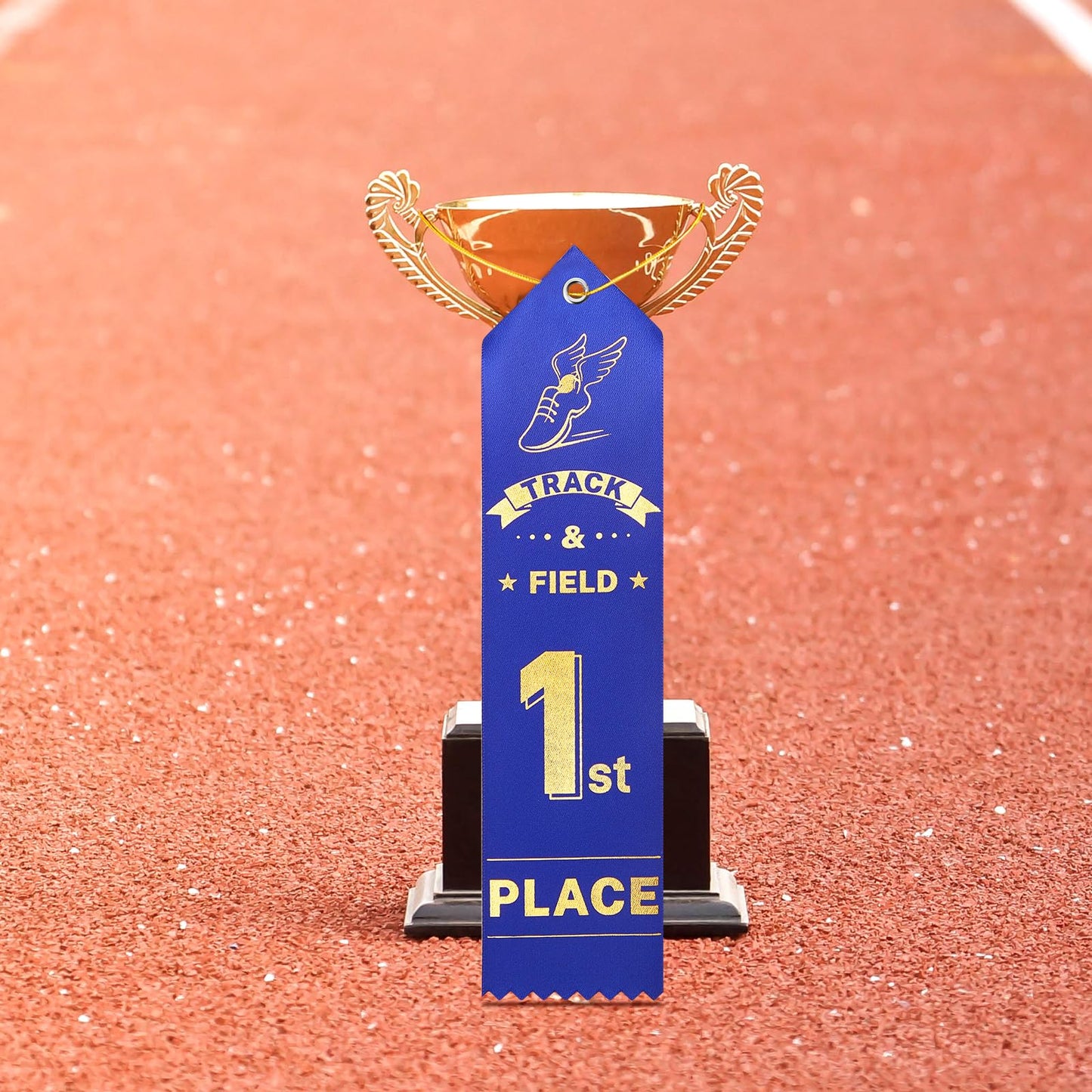 Lyrow 150 Pcs Track and Field Ribbons Education Award Ribbons 1st 2nd 3rd Place Flat Carded Set Prize Ribbon First Place Prizes with Event Card and Rope for Competition, Blue Red White