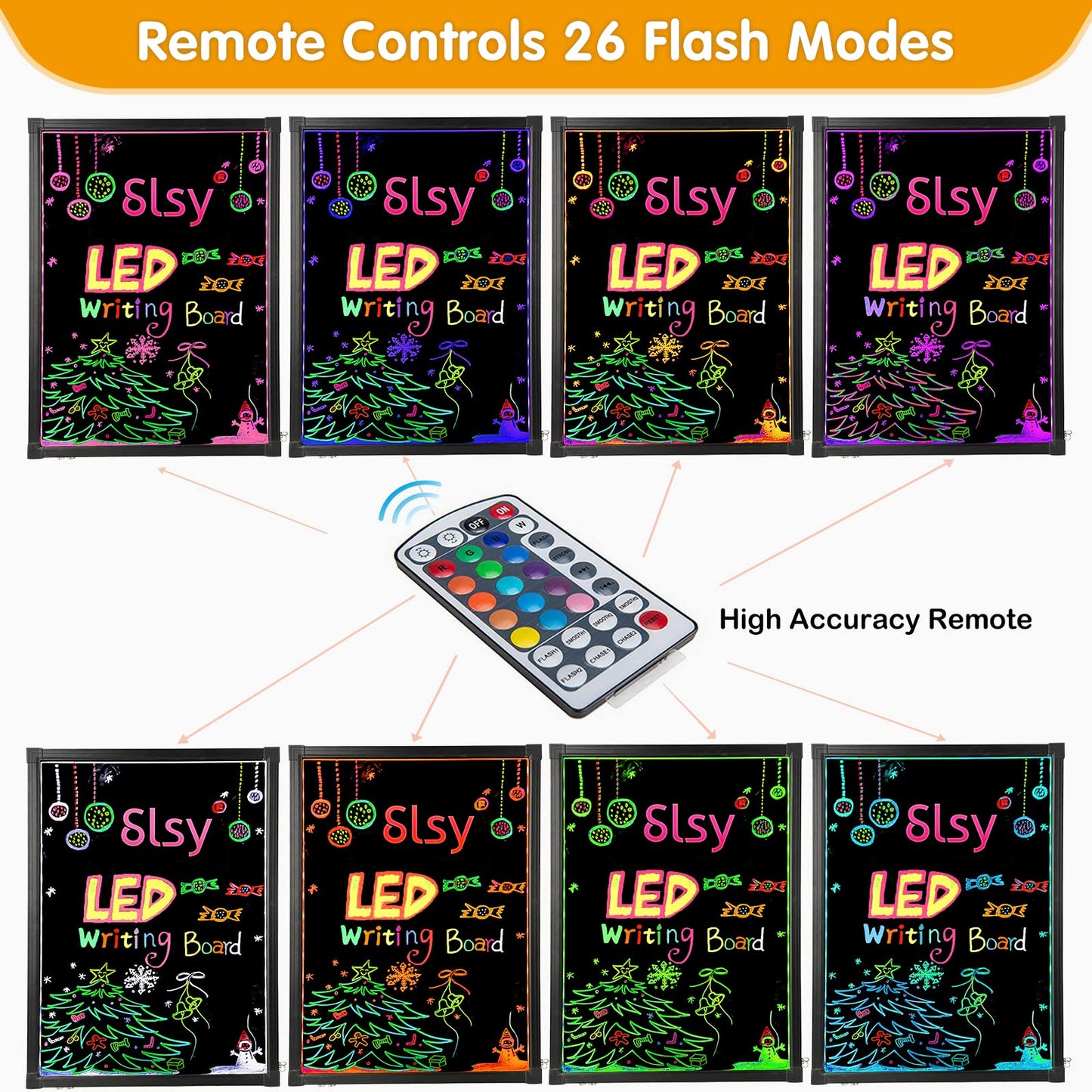 Slsy Illuminated LED Message Writing Board, 24''X16 Erasable Neon Effect Menu Sign Board with 8 Fluorescent Makers, 26 Flashing Modes LED Message Board