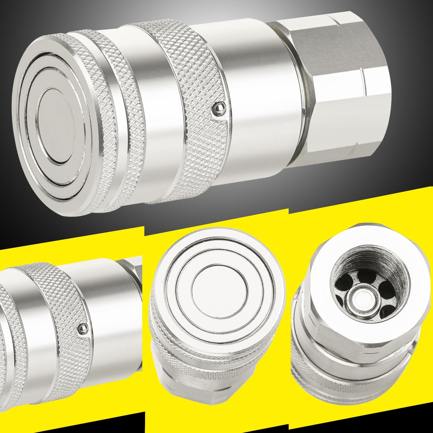 ANCIMOON 2PCS 1/2’’ NPT Flat Face Hydraulic Couplers, Bobcat Skid Steer Quick Connect Fittings with 4PCS Dust Covers