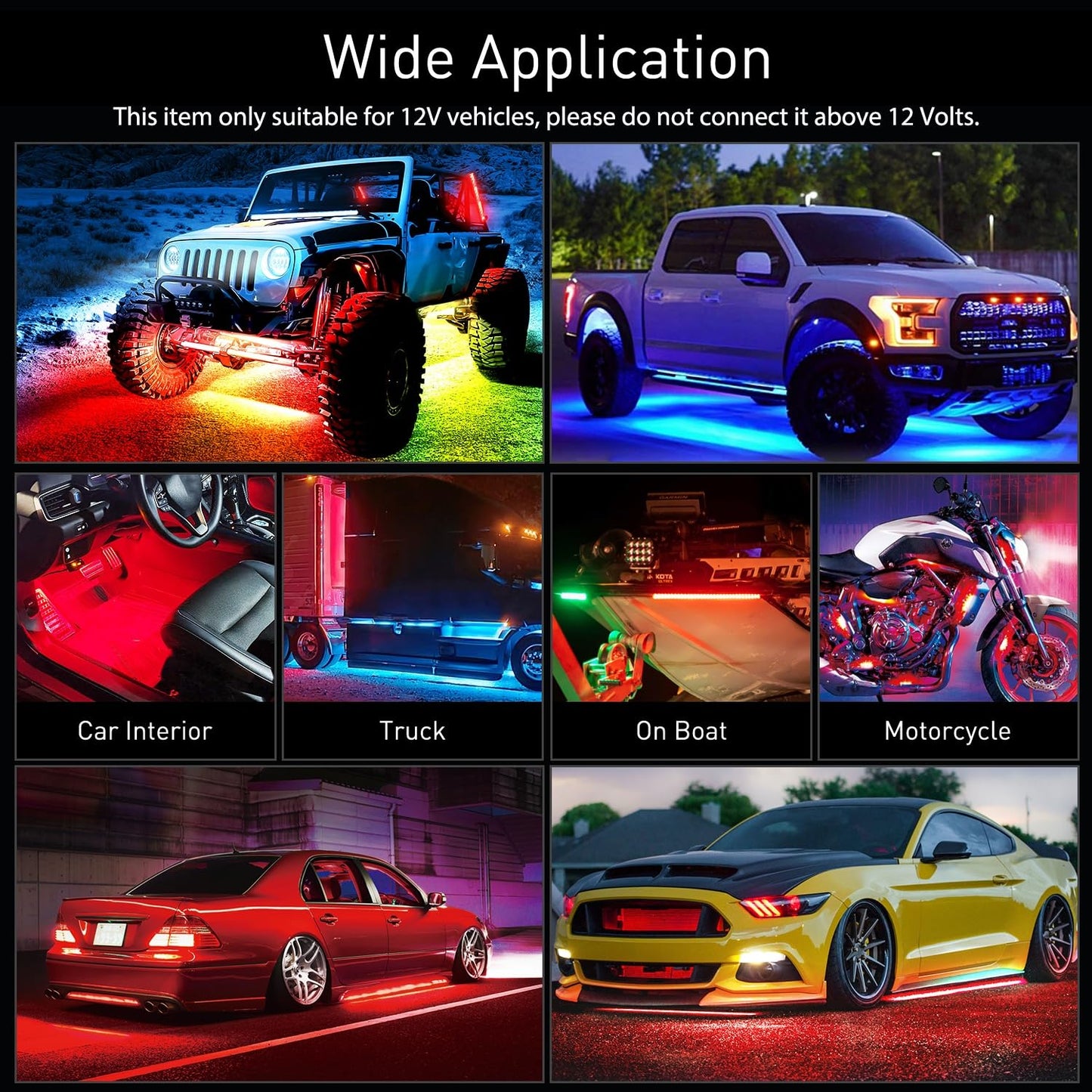 Nilight 4Pcs Car Underglow Neon Accent Strip Lights 256 LEDs RGBIC Multi Color DIY Sound Active Function Music Mode with APP Control and Remote Control Underbody Light Strips, 2 Years Warranty