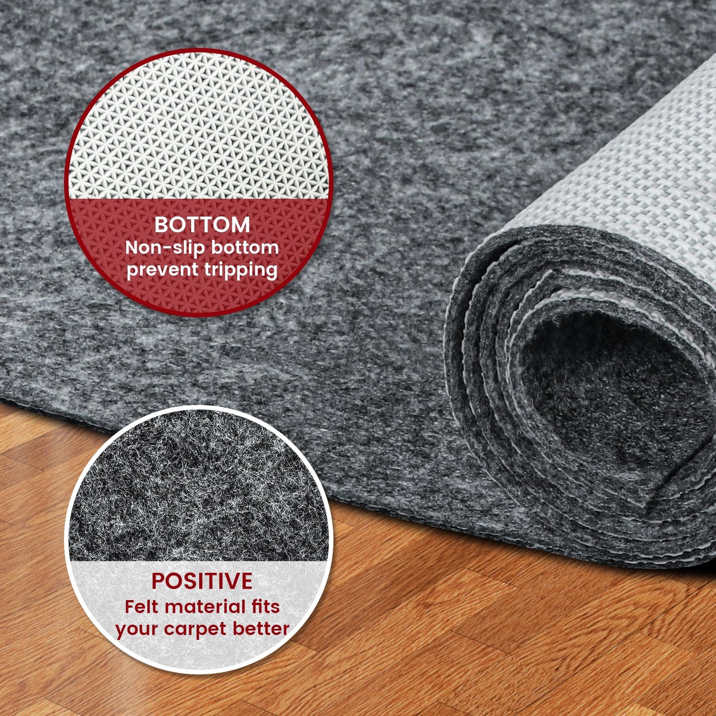 Waterproof Rug Pad, 7x9 ft Area Rug Non-Slip Carpet Pad, Non-Slip Rug Pads for All Floors and Finishes, Felt Pad for Hardwood Floors, Keeps Carpets in Place Soft and Safe
