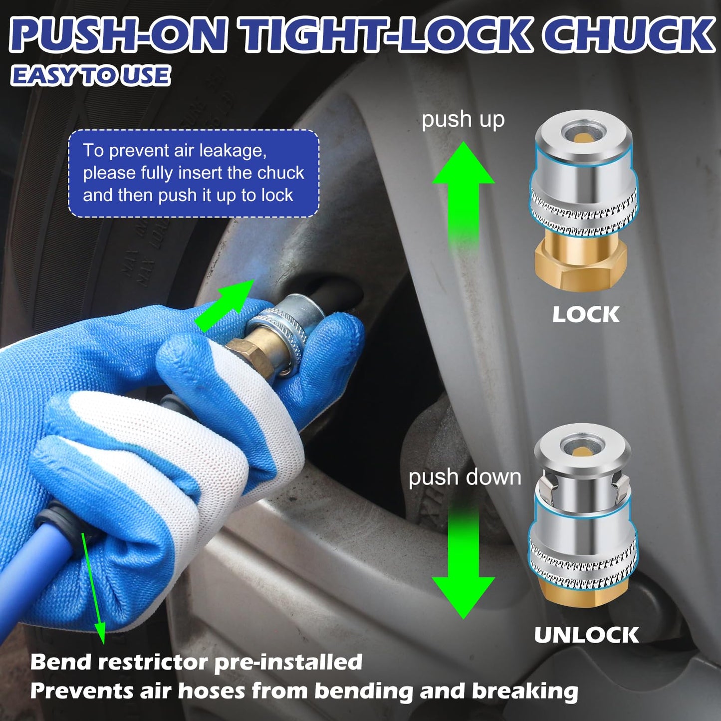 4 Tire Inflation Deflation System, Fits Up to 125" Wheelbase, Rapid High Flow 4 Way Tire Inflator Hose Kit, Universal Tire Pressure Equalizer Kit with Manifold, Digital Gauge, and Storage Bag