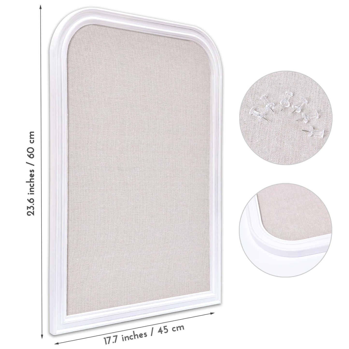 Aitakatta Bulletin Board with Linen, 23.6x17.7 inches Bulletin Board with White Wood Style Frame, Decorative Hanging Pin Board Vision Board Message Board for Office School Home Decor(2R&2S,L-4560,1p)