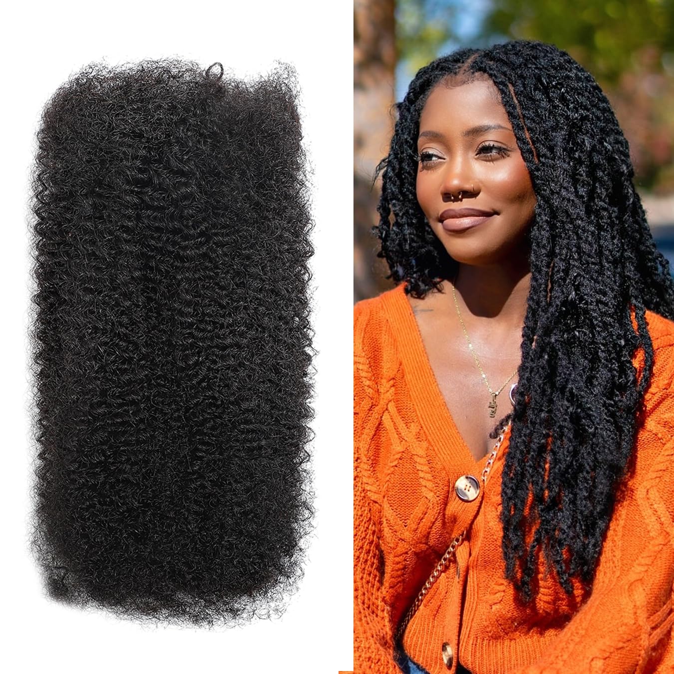 Afro Kinkys Bulk Human Hair(24 Inch) 40g/Pack, Braiding Human Hair for Twists, Loc Repair, Dreadlocks Extension, Natural Black