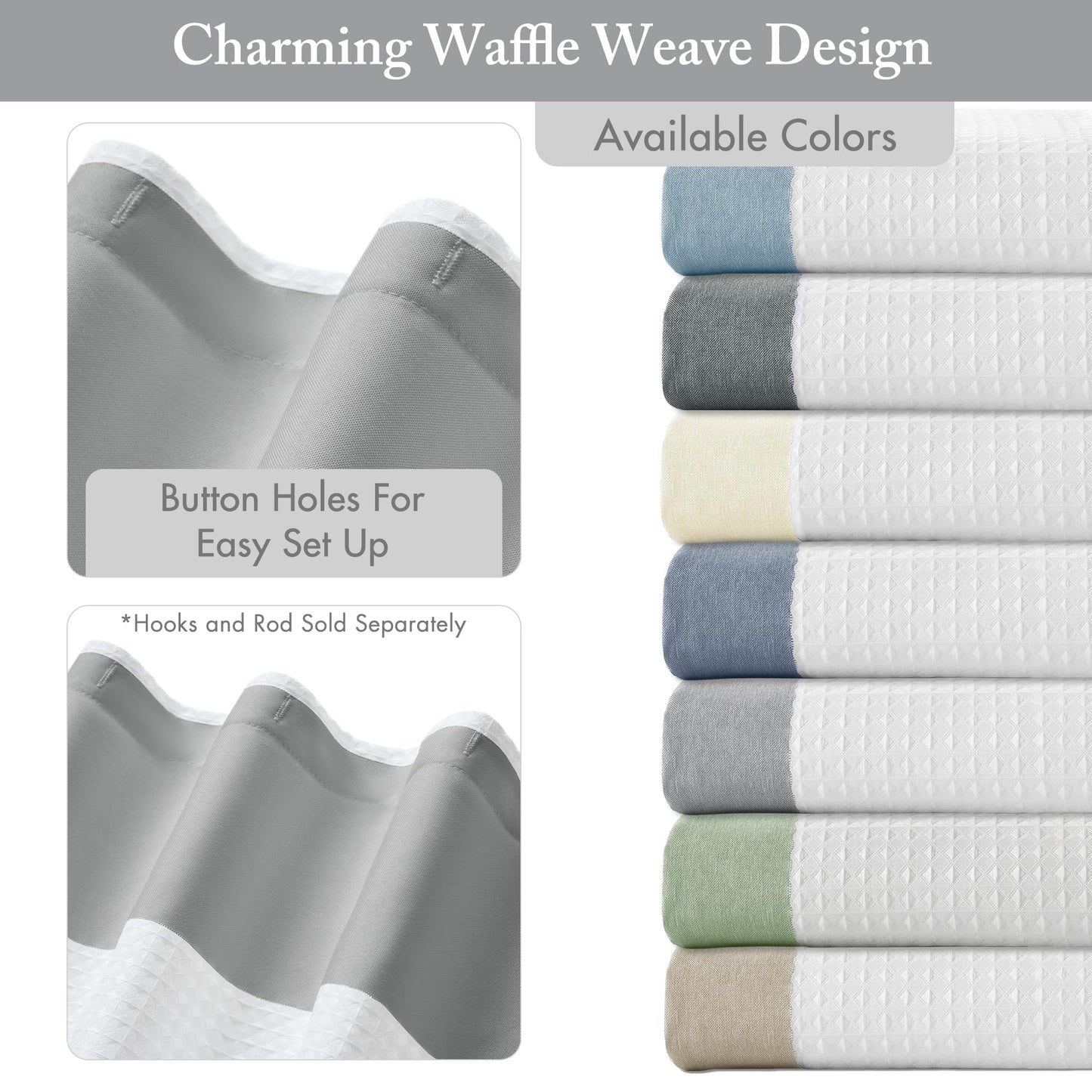 Madison Park Shower Curtain Spa Waffle Weave Long Shower Curtain for Bathroom 3M Scotchgard Moisture Management, Spa Quality Modern Shower Curtains for Bathroom, Long 72x78 Grey