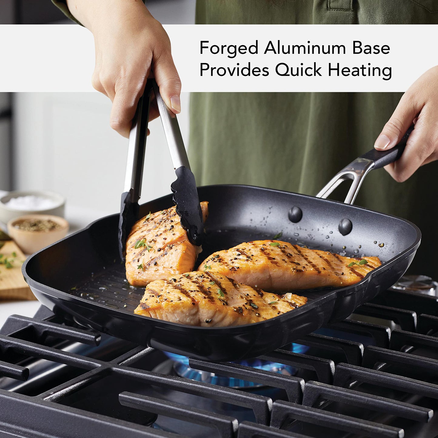 KitchenAid 84808 Hard Anodized Nonstick Square Grill Pan/Griddle with Pour Spouts, 11.25 Inch - Onyx Black