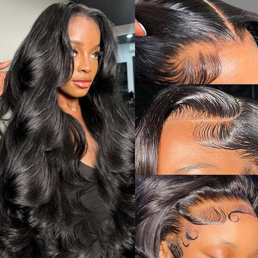 13x6 HD Lace Front Wigs Human Hair Pre Plucked 13x6 Body Wave Lace Front Wigs Human Hair with Baby Hair Brazilian Full Lace Frontal Wig 13x6 Body Wave Wig for Women 180% Density Natural Black 22 Inch