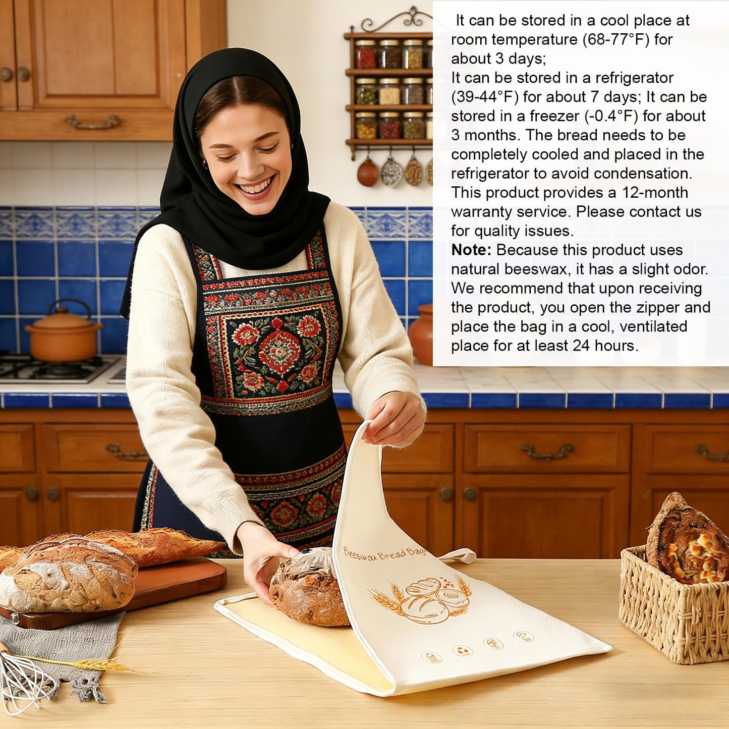 Lorine Beeswax Lining Bread Bags, Reusable Bread Bags for Homemade & Sourdough Bread, Large capacity 13 * 17'', Moisture Lock with Zip for Bread Freshness with Sealing (2 PCS)