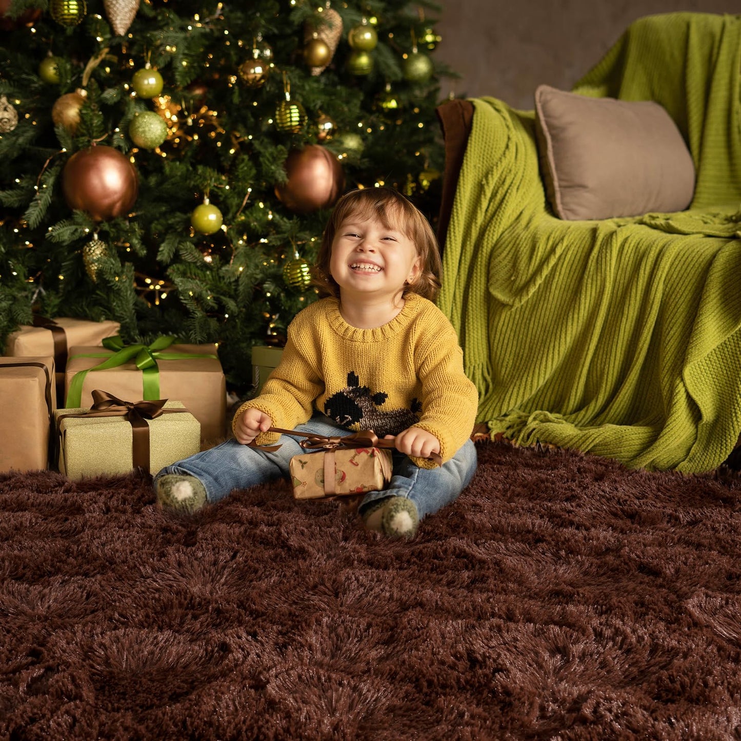 HOMORE Living Room Rug 6x9 Area Rug, Brown Rugs for Living Room Bedroom, Large Fluffy Rugs Super Soft Carpet for Kids Room Classroom Dorm Home