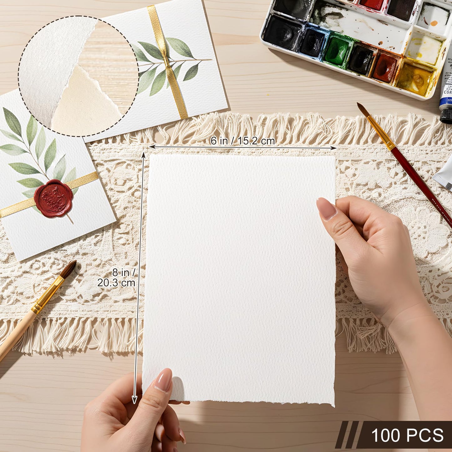 100 Sheets Deckled Edge Paper 8.5x11 inches, 160 GSM Handmade Paper, Rough/Textured Watercolor Paper for Wedding Invitations, Greeting Cards, Handmade Crafts
