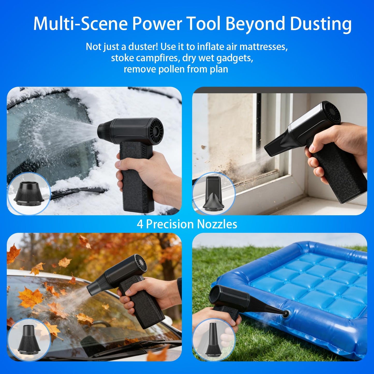 Compressed Air Duster-150000RPM Super Power Electric Duster, 3-Gear Turbo Fan，Rechargeable Cordless Air Blower with，for Snow, Leaves, Computer, Keyboard, Outdoor, House and Car Cleaning