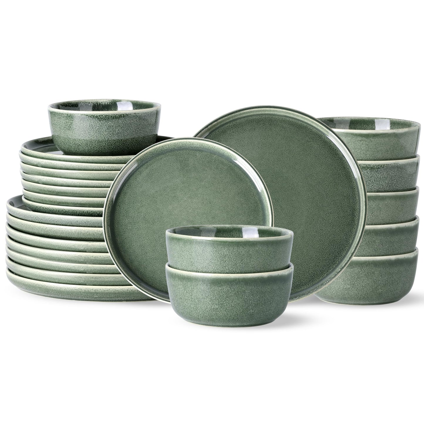 AmorArc Stoneware Dinnerware Sets,Round Reactive Glaze Ceramic Plates and Bowls Sets,Highly Scrath Resistant | Dishwasher & Microwave Safe,Service for 8 Dishes Set (24pc)