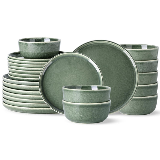 AmorArc Stoneware Dinnerware Sets,Round Reactive Glaze Ceramic Plates and Bowls Sets,Highly Scrath Resistant | Dishwasher & Microwave Safe,Service for 8 Dishes Set (24pc)