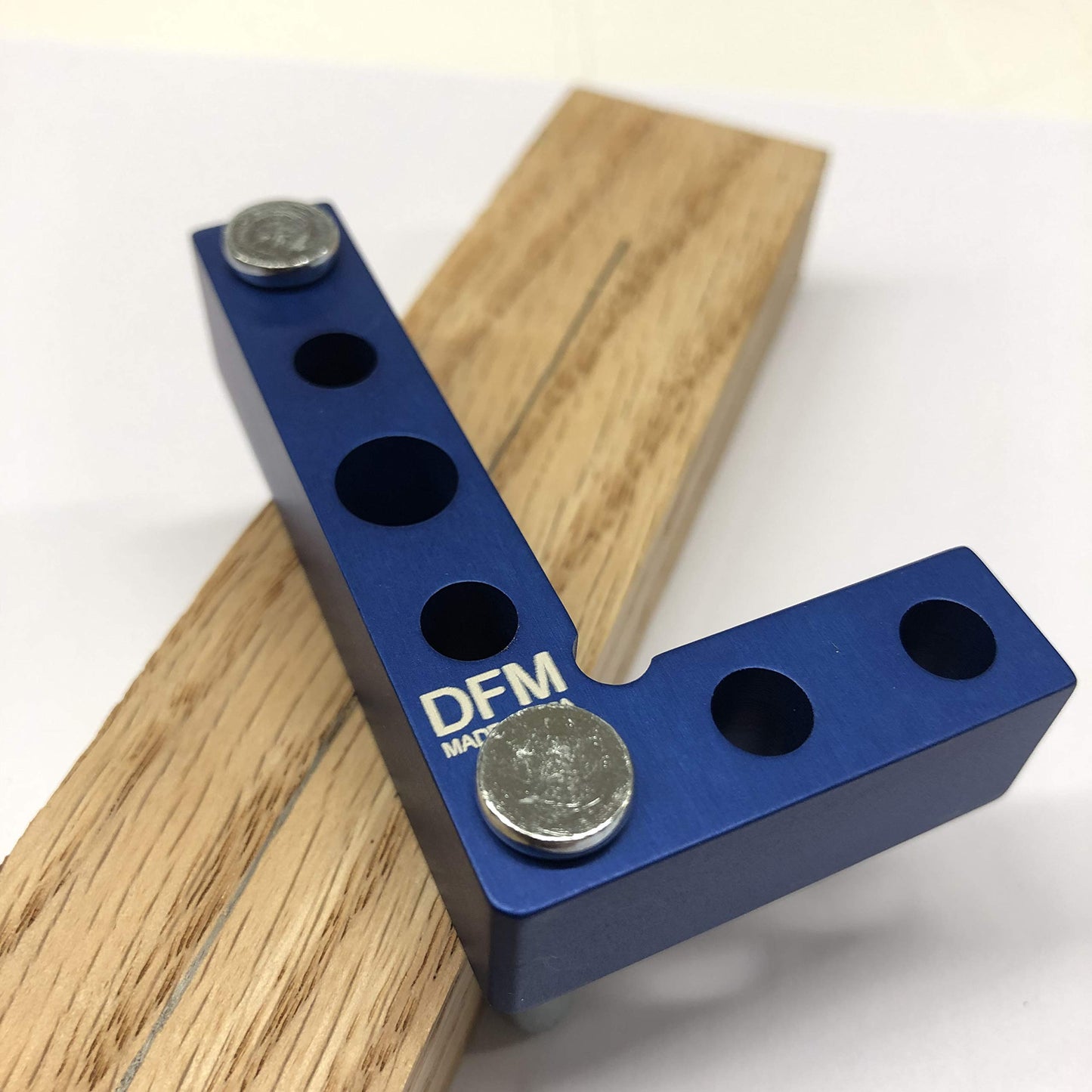 DFM Tool Works Small Square and Center Finder - Mini Square Tool with 11/32" Center Marking Hole Woodworking, Carpenter Engineering Square, Center Marking Tool, Made in USA - Blue