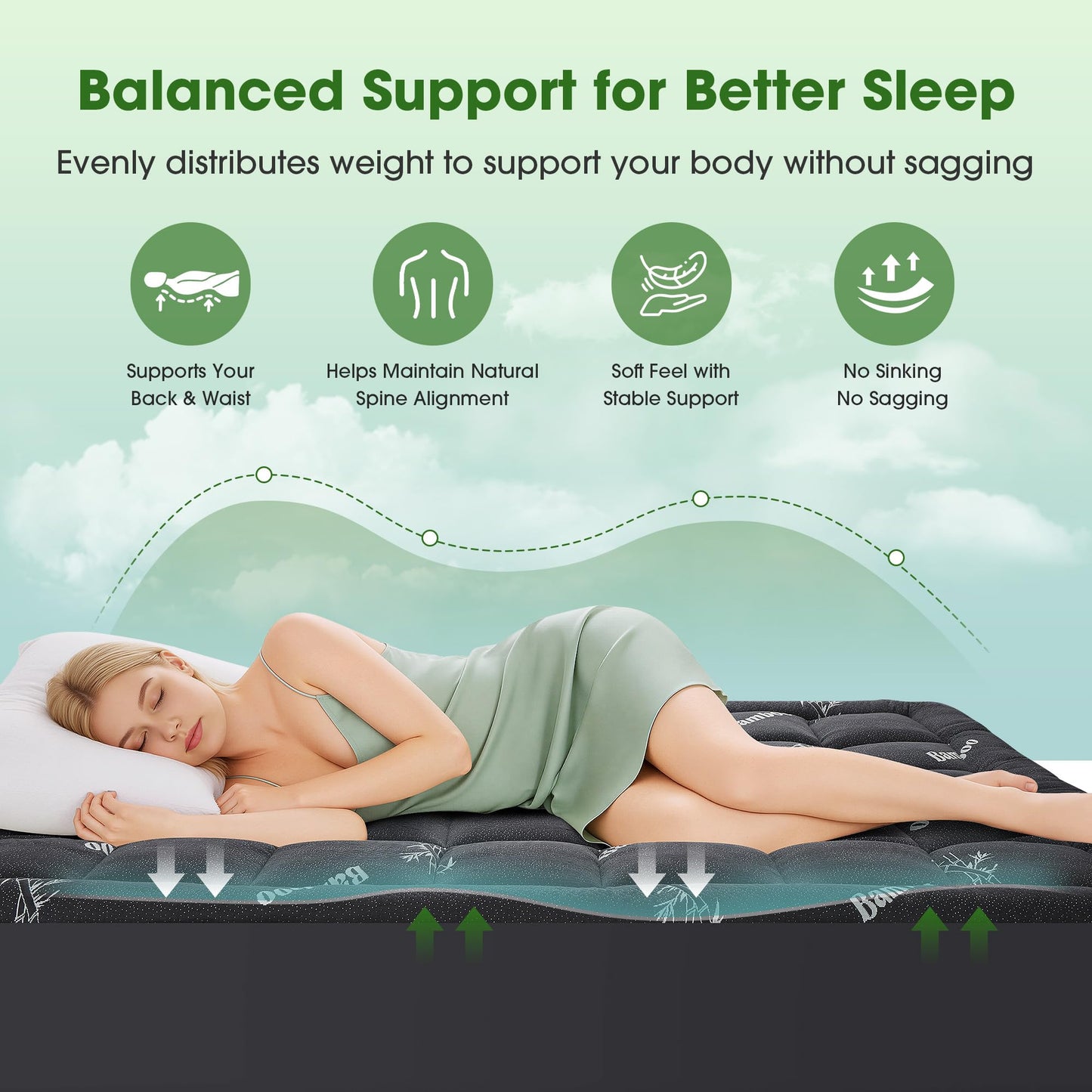 Mattress Pad King Size, Cooling Pillow Top Mattress Topper, Ultra Soft Viscose from Bamboo, Breathable for Hot Sleepers, Deep Pocket 8"-20", Black