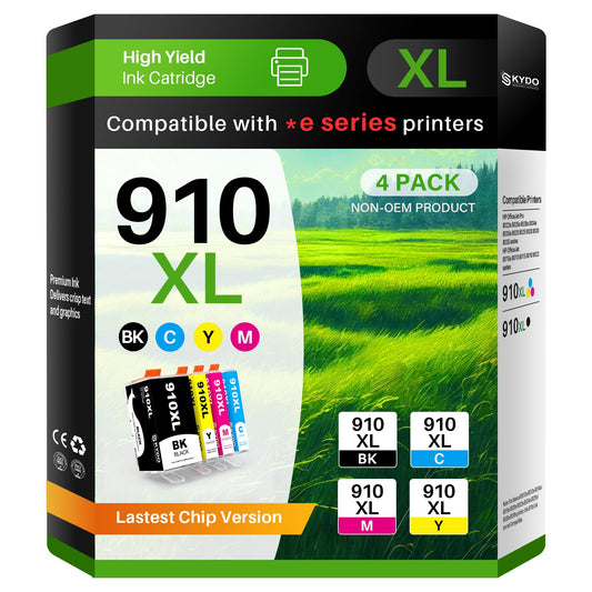 910XL Ink for 910XL Ink Cartridges Combo Pack Replacement Work with OfficeJet 8015e 8022e 8010 8022 OfficeJet Pro 8025e 8028e 8035e 8020 8025 8028 8030 8035 Printers 4 Pack (Black Cyan Magenta Yellow)