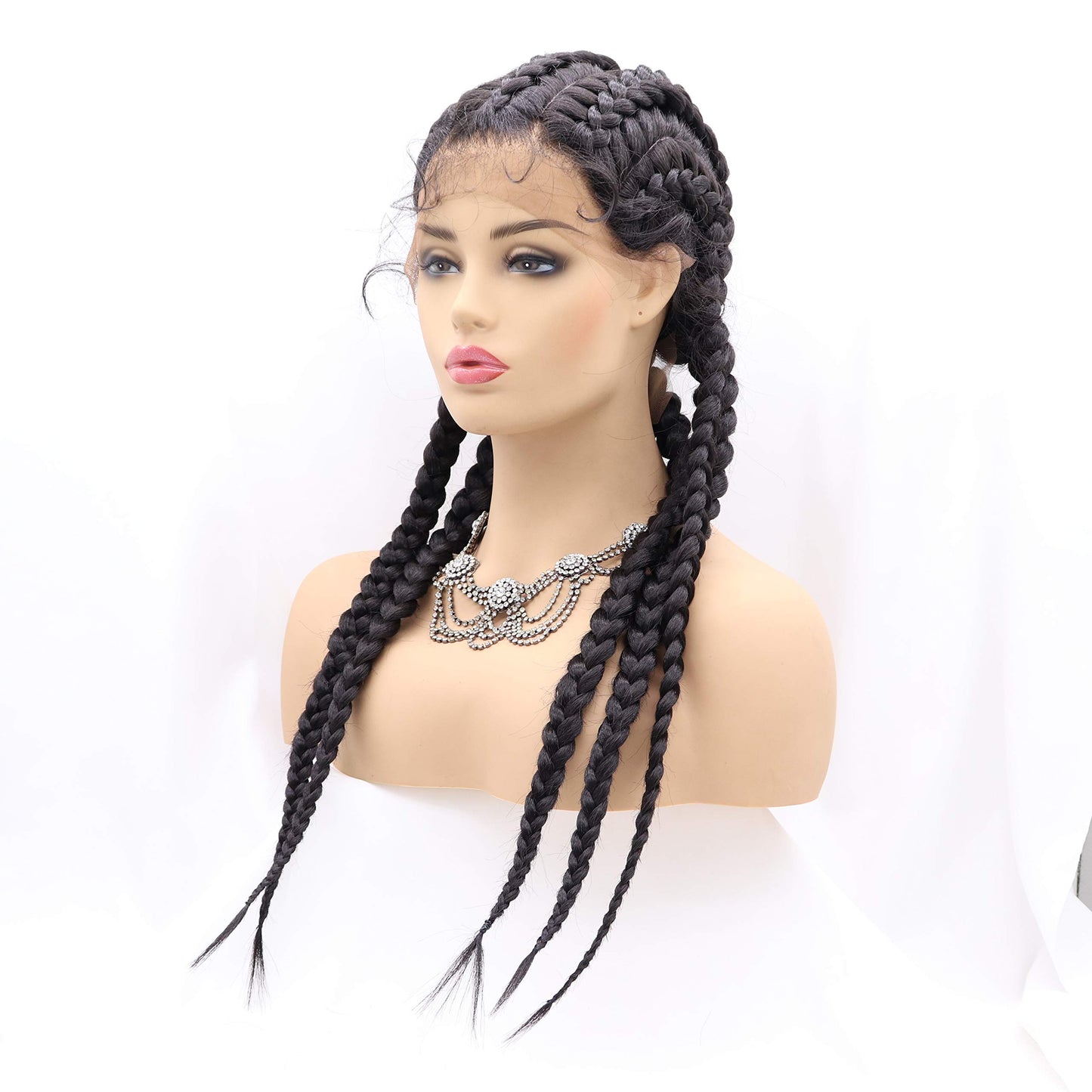 xiweiya Twist Dutch Braids Long Black Lace Front Braids Wig 5 Braids Box Braids Cornrow Braided Wig with Baby Hair Crochet Braids Hair Natural Hairline Xpression Braiding Hair For Women