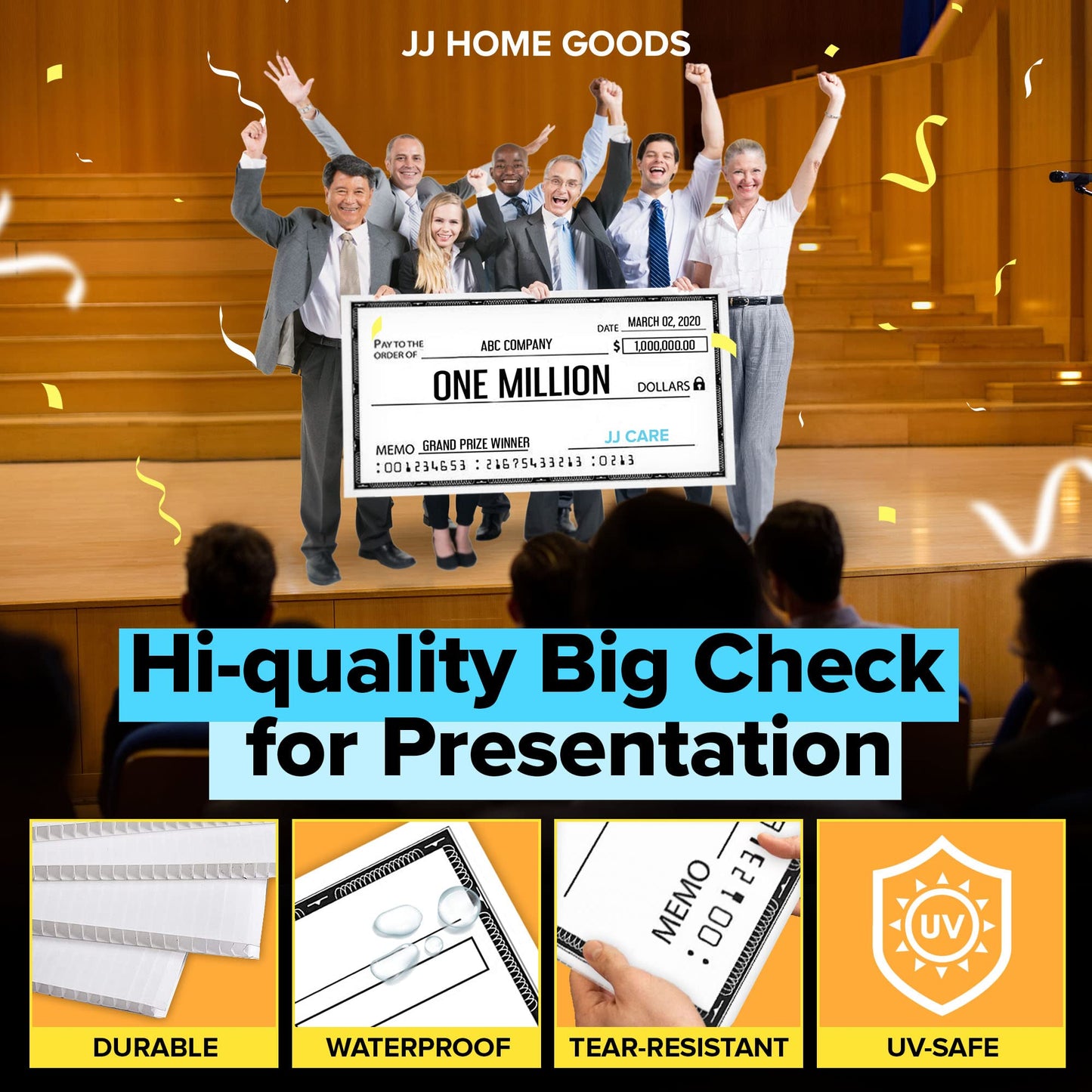 Reusable Giant Check [48" x 24"] - Dry Erase Big Checks for Presentations, Oversized Checks for Presentation, Novelty Big Check, Giant Big Fake Check, Large Checks for Presentations, Donation, Awards