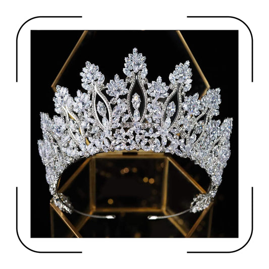 Aoligrace Luxury Tall Cubic Zirconia Tiaras and Crowns for Women CZ Pageant Birthday Headpiece Party Bridal Hair Accessories Sliver