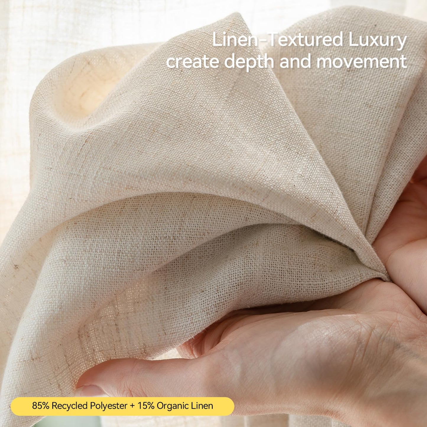 Liz Sheer Pinch Pleated Linen Curtains 90 Inches Long - Light Filtering Pleat Curtains for Living Room,Window Curtains for Bedroom, Luxury Pinch Pleated Drapes with Hooks, Natural, 2 Panels Set