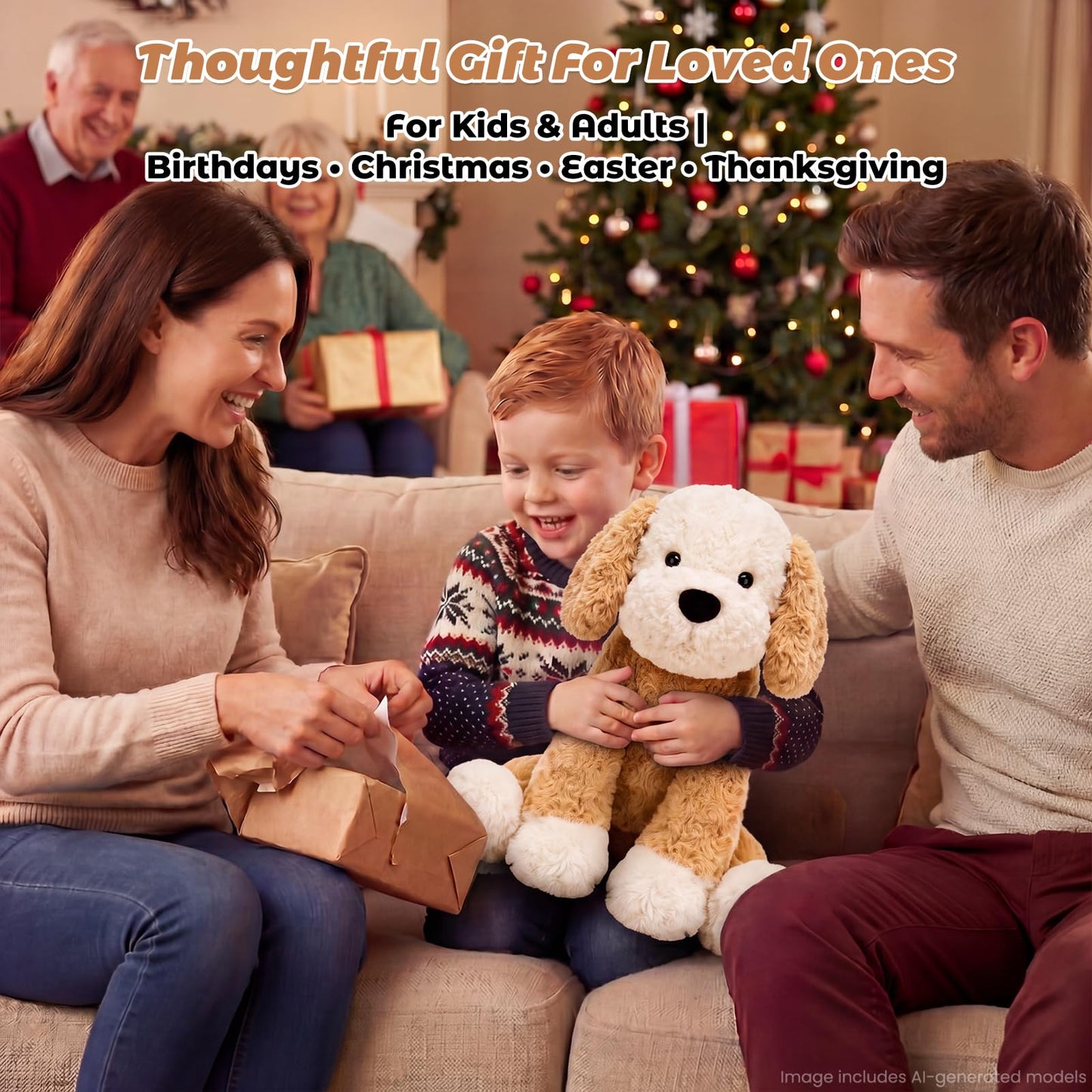 Bobbie & Laxi Weighted Stuffed Animals for Adults & Kids, 24" & 4.5lbs Sitting & Laying Dog Plush Toys Pillows with Removable Bag, Companion Gift for Boys and Girls, Puppy Plushies