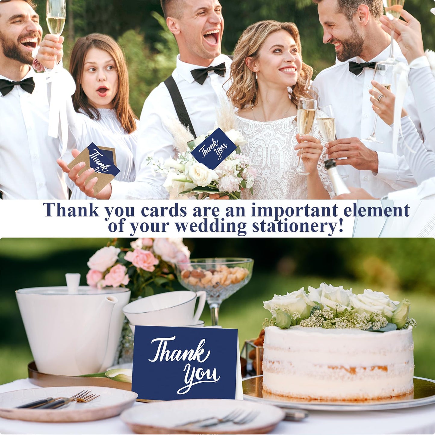 600 PCS Thank You Cards with Envelopes Matching Stickers Thank You Notes Bulk 4x6 Inch Minimalistic Design for Business Baby Shower Wedding Small Business Graduation Bridal Shower Funeral Navy Blue