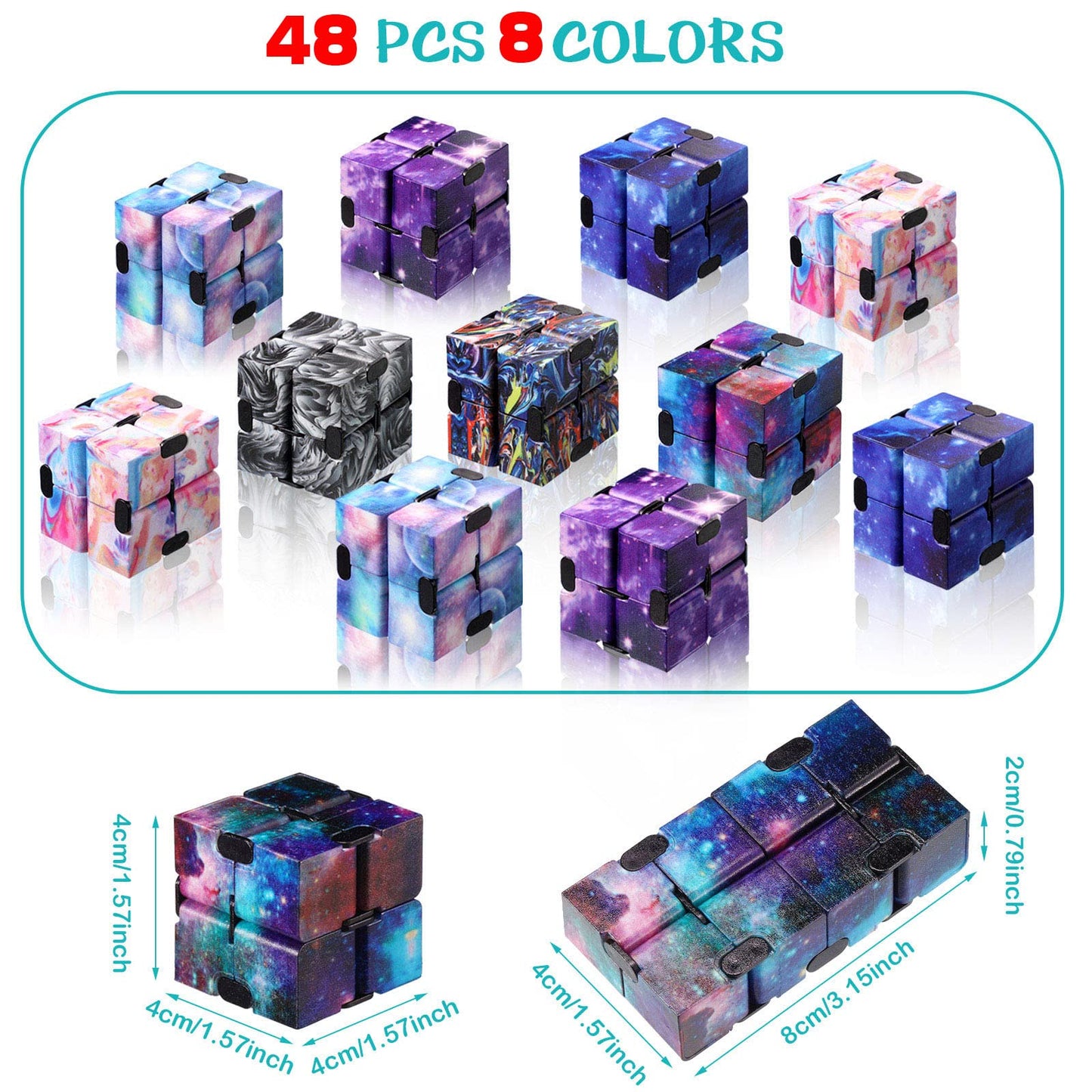 48 Pcs Cube Sensory Toy Handheld Infinite Cube Flipping Hand Cube Desk Gift Portable Blocks for Teen Adult Anxiety Stress Relief Valentine's Day(Starry Sky Style)