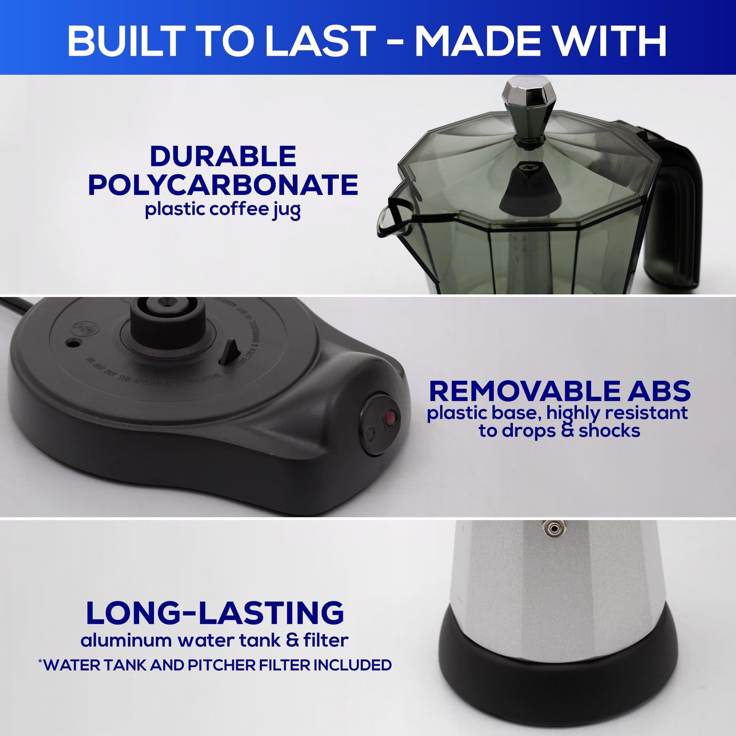 universal Electric Moka Pot 6 Cup (300ml), Cuban Coffee Maker 480W, Portable Espresso Maker with Detachable Base, Easy One-Touch Brewing, No Stove Needed
