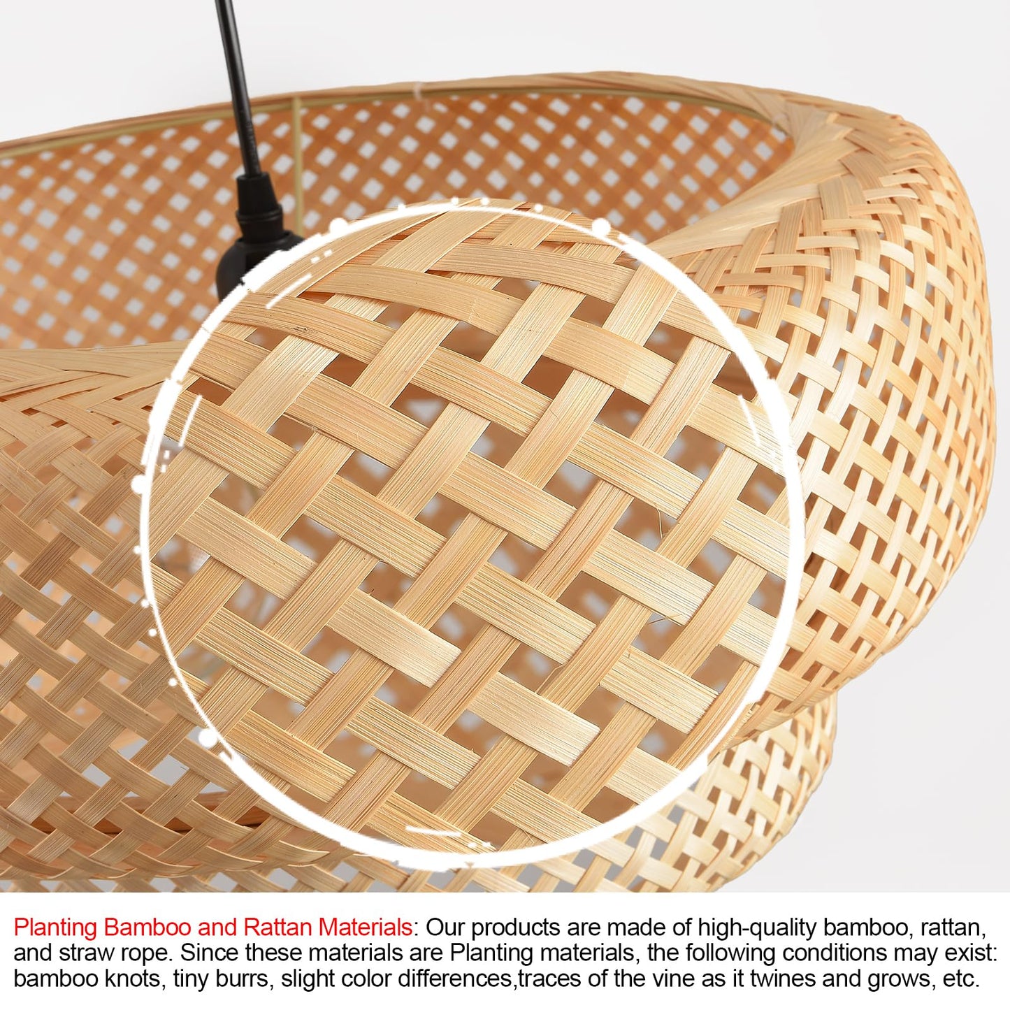 HUAHENGHAO 18.12 Inch Boho Bamboo Chandelier Hand Woven Dining Room Lights Wicker Hanging Lighting Fixtures for Living Room Kitchen Bedroom Coffee Restaurant Hallway
