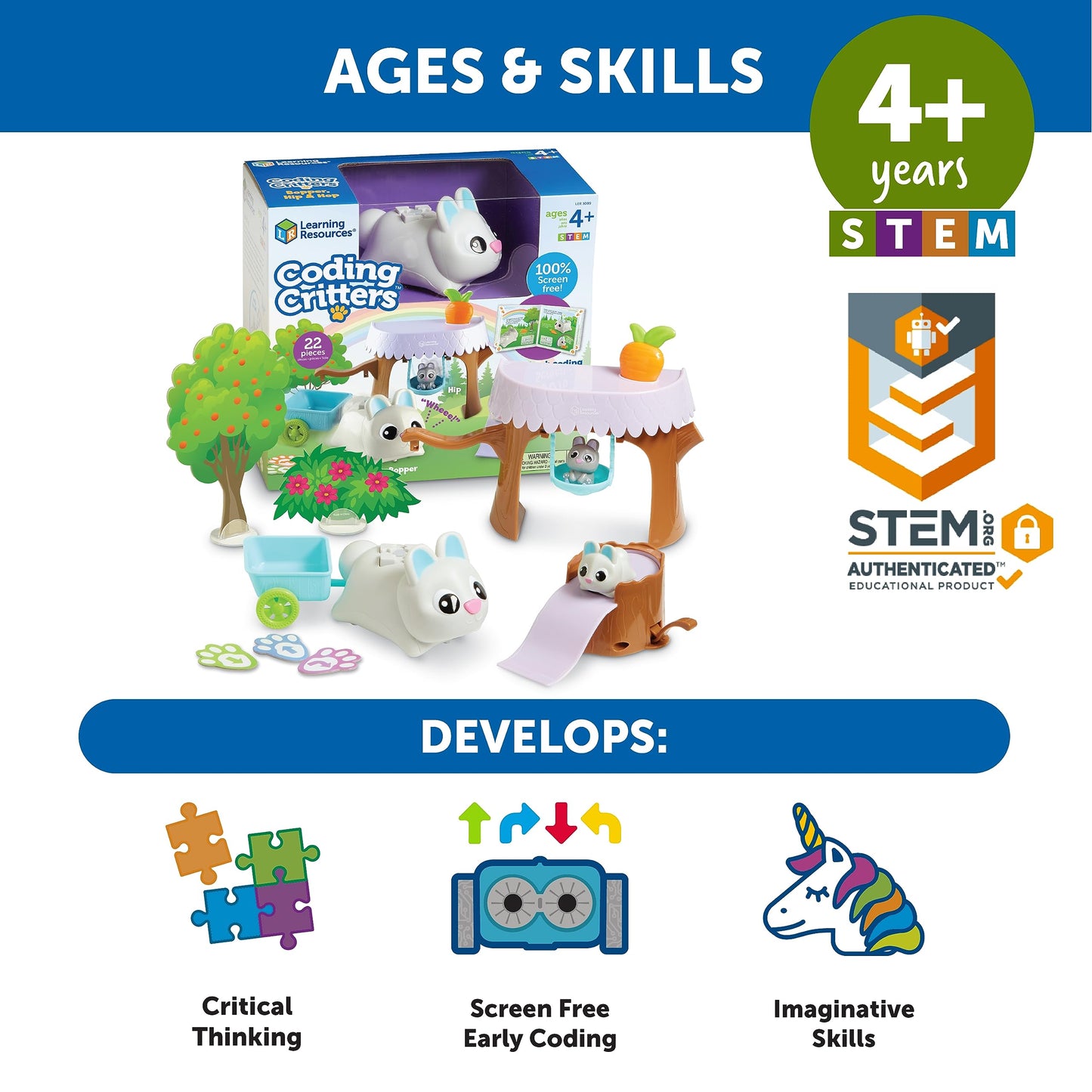Learning Resources Coding Critters Bopper - 22 Pieces, Ages 4+, Screen-Free Toy For Kids, Interactive STEM Pet, Preschool Activity