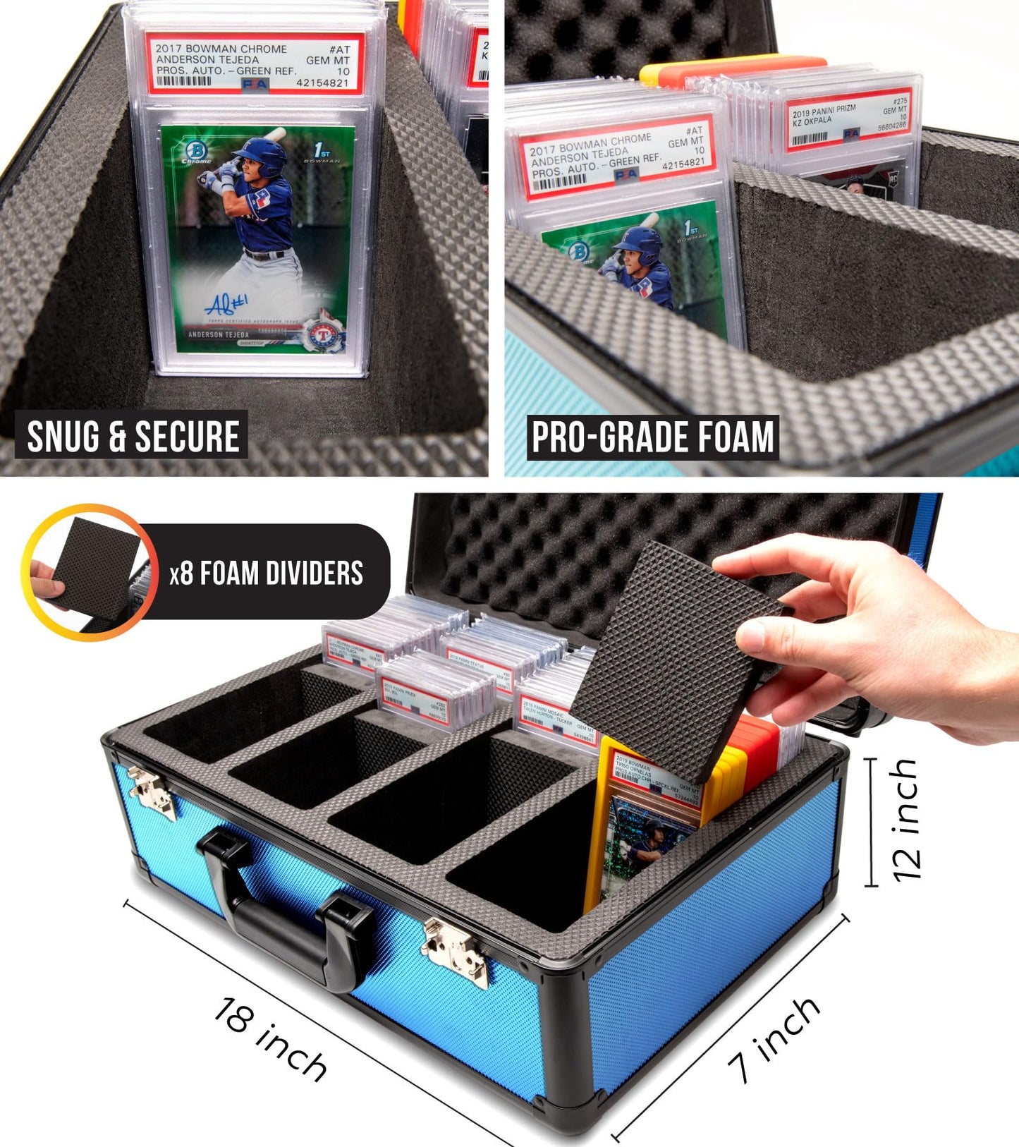 SLAB ARMOR FUSION 4 Row Graded Card Storage Box PSA Card Slab Case For Graded cards Holds 160+ Slabs Graded Card Case PSA Slab Box Graded Card Storage Sports Baseball Card Collector Gifts (ROYAL BLUE)