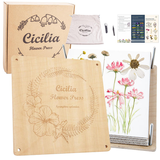 Cicilia Flower Press Kit,10.8" x 10.8" Large Wooden Flower Press, Flower Pressing Kit for Adults & Kids, Flower Drying kit, Flower Preservation kit, Ideal Gift for Flower & Plant Lovers