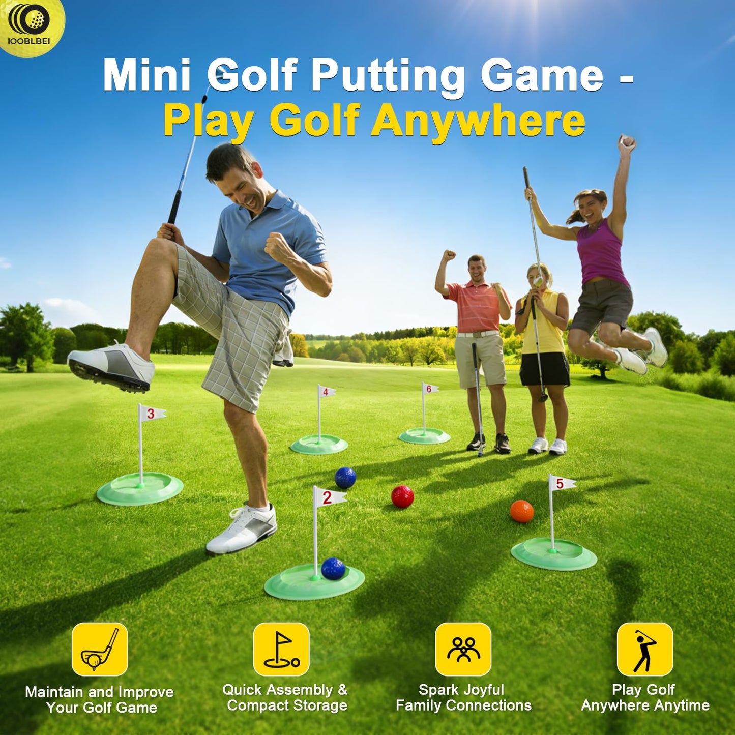 IOOBLBEI Mini Golf Game Putting Chipping Game Set - Build Your Own Course at Home Indoor Outdoor, Includes 9 Holes, 4 Balls, Dry-Erase Scoreboard with Pens, Family Party Garden Golfs for Adults Golfer