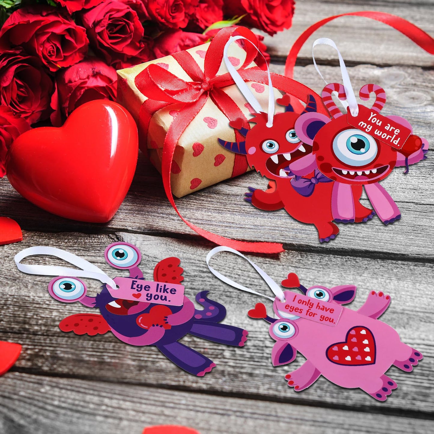 Sumind 60 Sets Valentine's Day Craft Kits DIY Ornament Valentine Game Activities Paper Craft Hanging Ornament for Valentines Day Decorations