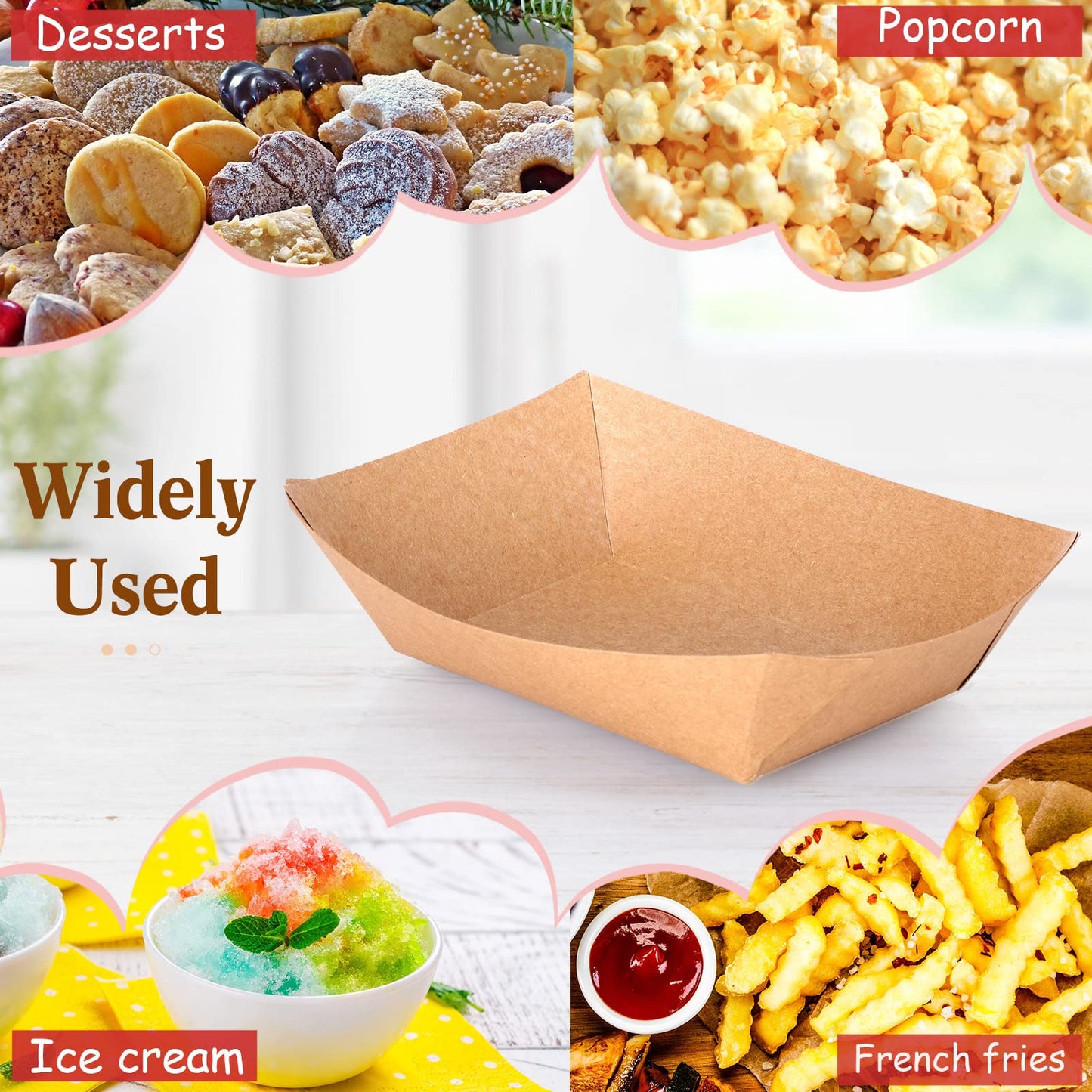 Sherr 5 lb Kraft Paper Food Trays Boats Bulk, Disposable Nacho Kraft Paper Food Serving Trays Brown for Nachos, Tacos, Fries, Hot Dog, Corn, Bbq, Festivals, Party(200 Pcs)