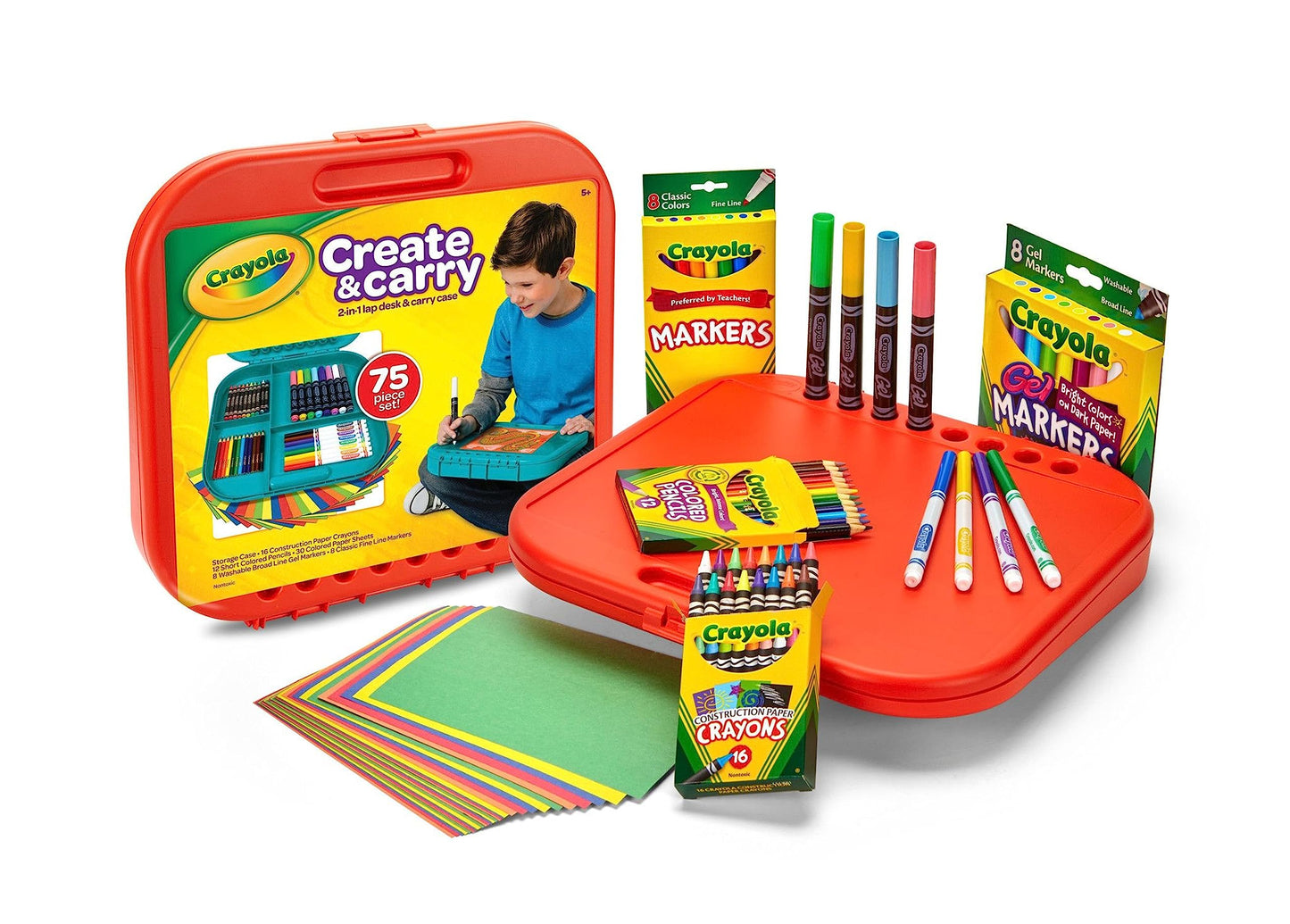 Crayola Create 'N Carry Travel Art Set for Kids (75pcs), 2-in-1 Lap Desk & Carrying Case, Holiday & Christmas Gifts for Kids, Art Supplies Kit for Crafting, Drawing & Coloring, Pack of 4