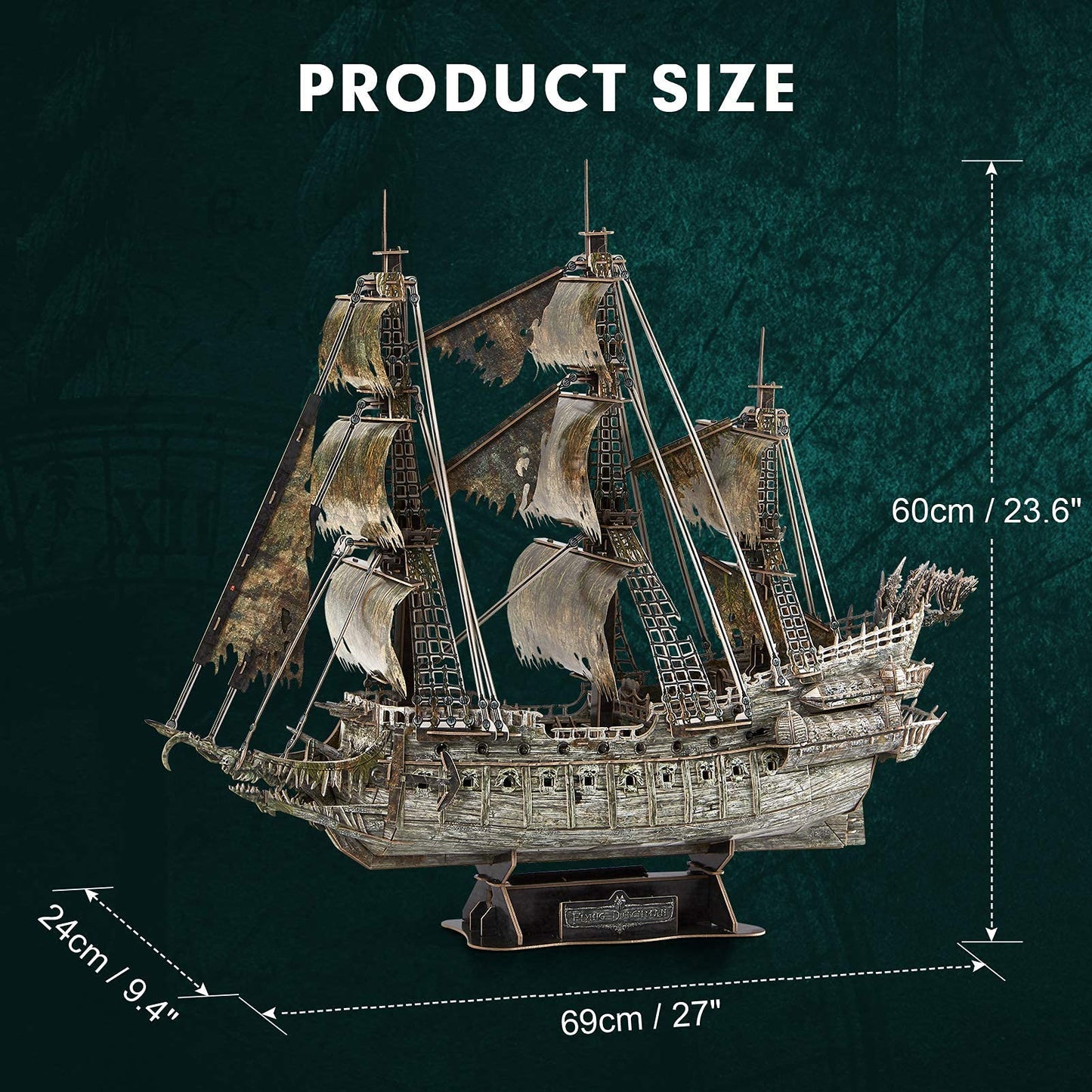 CubicFun 3D Puzzles for Adults Crafts for Adults Gifts for Men Women Green LED Flying Dutchman 360 Pieces Pirate Ship Family Games Birthday Gifts for Men, Lighting Ghost Ship Room Decor Model Kits