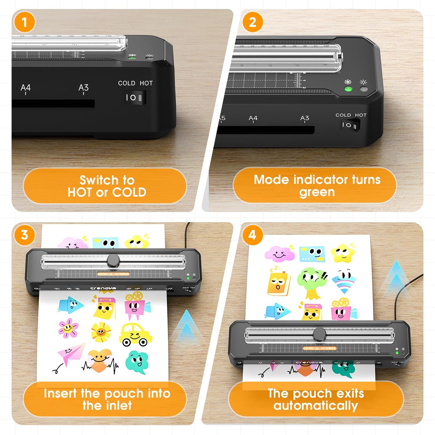 Crenova Laminator Machine with 12 Laminating Sheets, A3 Laminating Machine Hot & Cold with Trimmer Corner Rounder, Fast Warm Technology, 13-Inch Laminator for Home Office School Business (A3-12PCS)