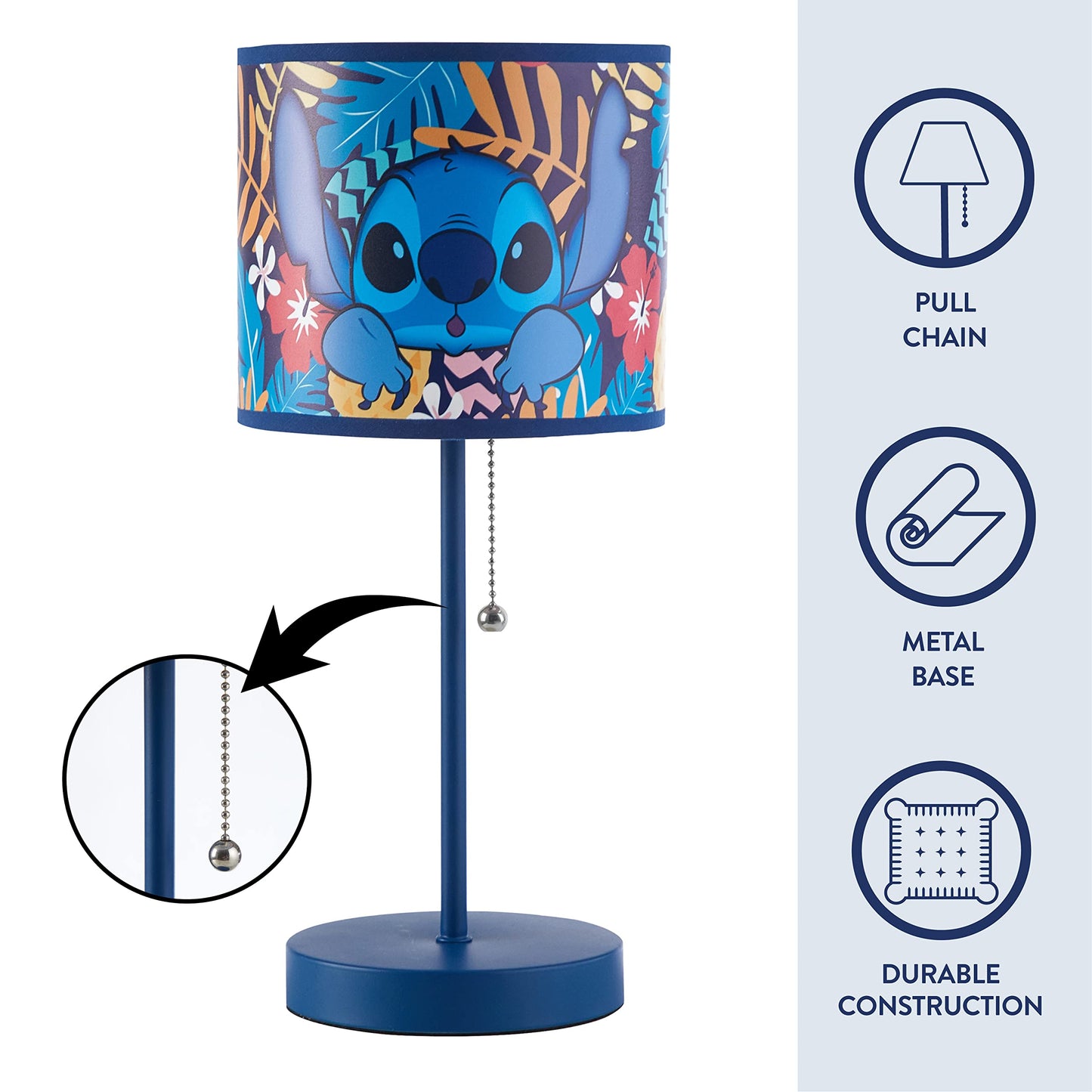 Lilo & Stitch Stick Table Kids Lamp with Pull Chain, Themed Printed Decorative Shade