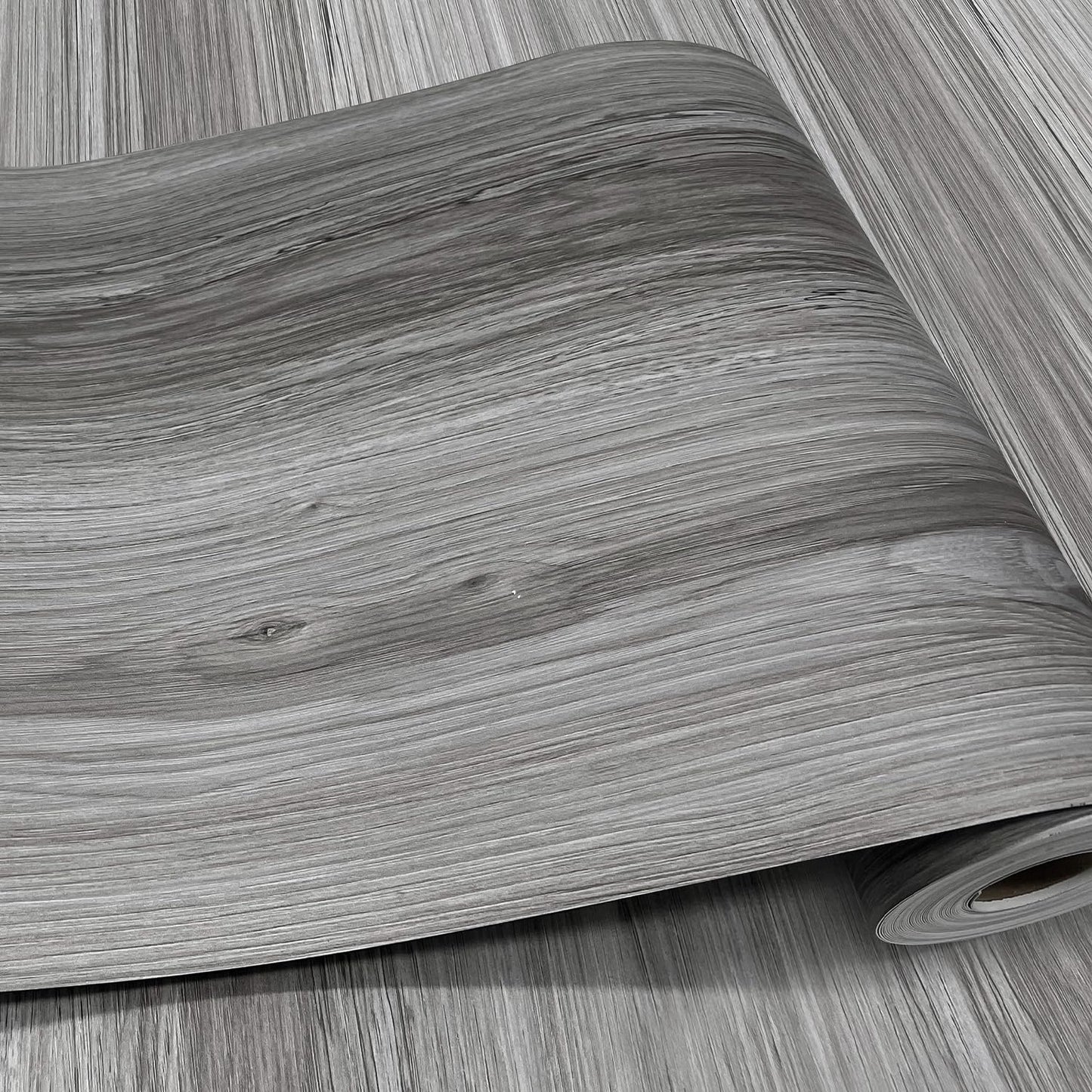 auxua Wood Grain Peel and Stick Floor Tiles – 11.8” Width, Full Roll Length of 394" – Versatile Design for Any Space, Grey Self Adhesive Vinyl Flooring, Waterproof and Non-Slip Features