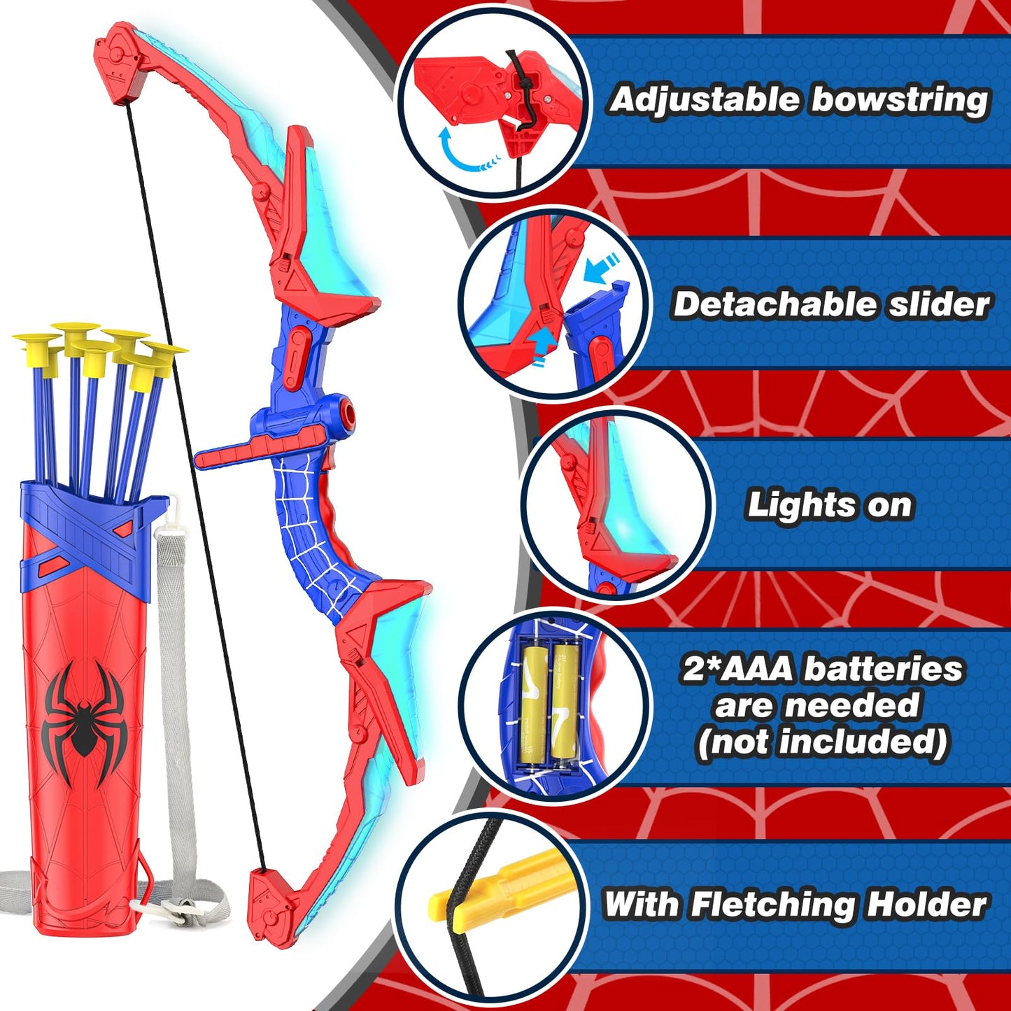 Bow and Arrow Set for Kids, LED Light Up Shooting Game with 7 Suction Cup Arrows, Quiver and Standing Net Lens Indoor Outdoor Birthday Gifts for Boys Age 4 5 6 7 8 9