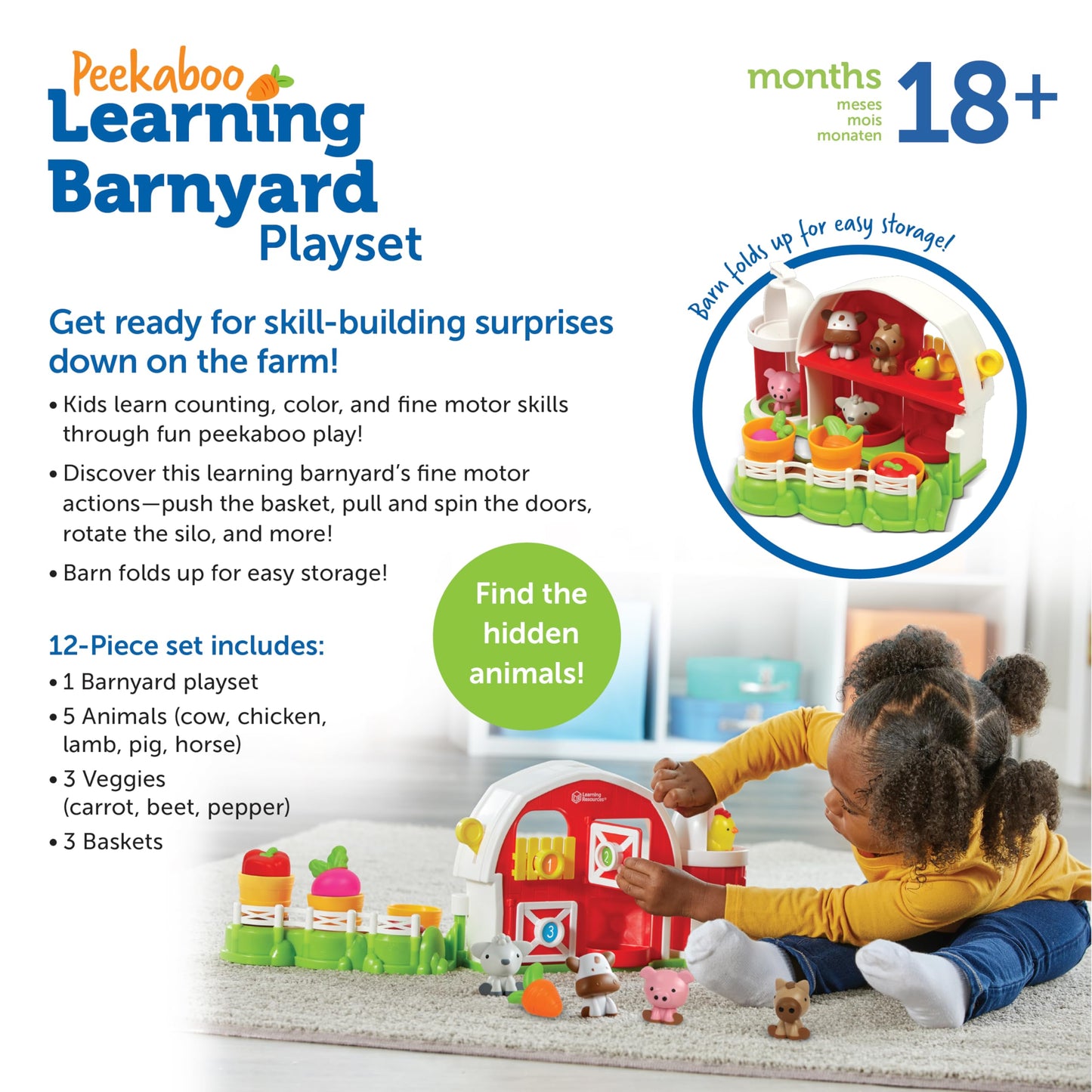 Learning Resources Peekaboo Learning Barnyard Playset, 12 Pieces, Ages 18 Months+, Toddler Toys, Montessori Toys, Preschool Learning Activities