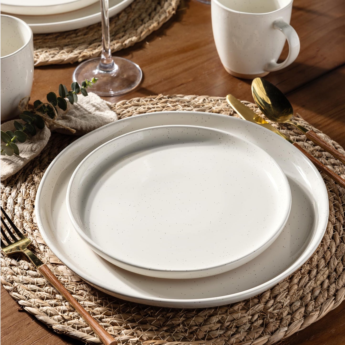AmorArc Ceramic Dinnerware Sets, Handpainted Plates and Bowls Set with Rustic Terracotta Underside, Scratch Resistant Stoneware Dishes Set, Dishwasher & Microwave Safe