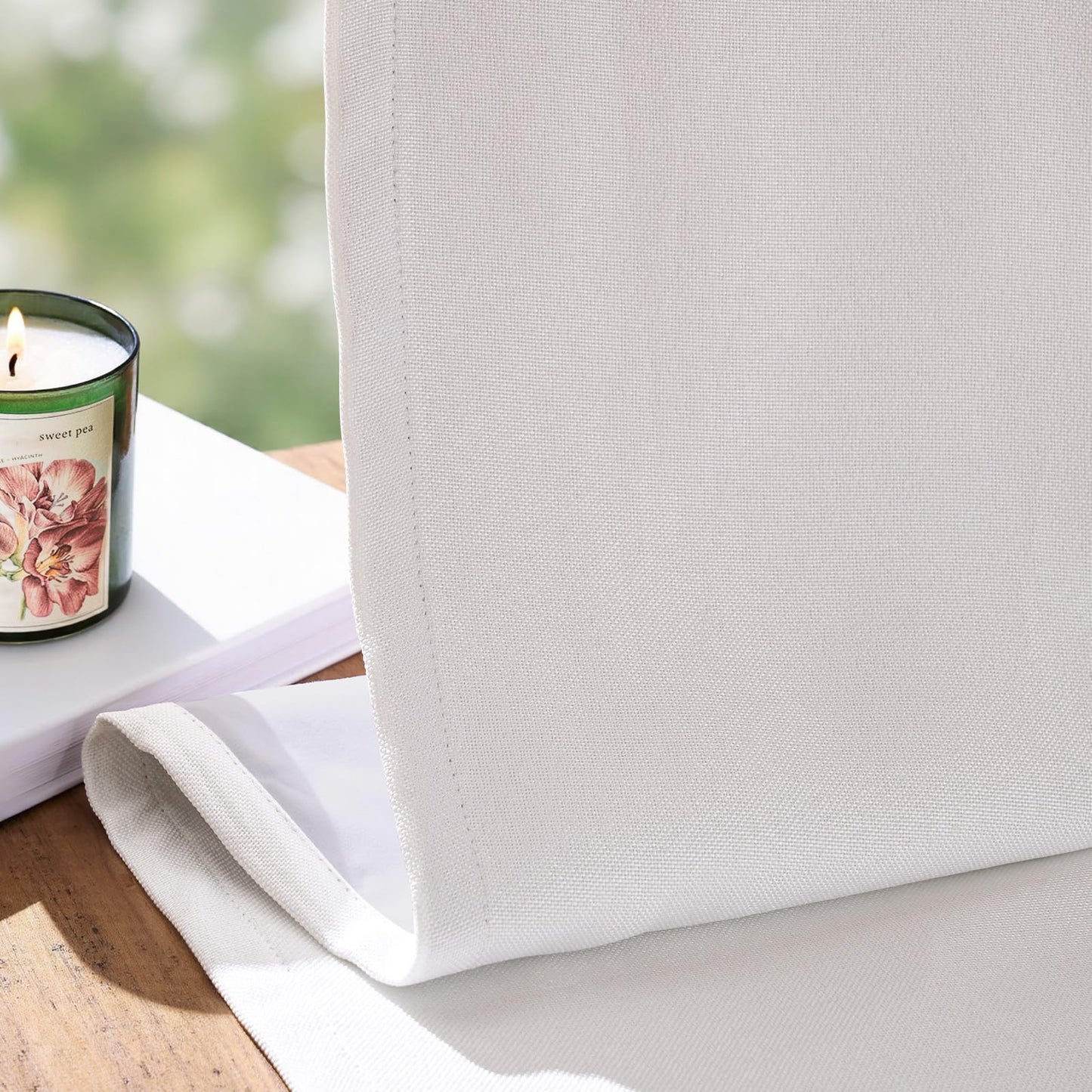 100% Blackout Curtains for Bedroom Decor White Linen Textured Curtains with Liner Insulated Thermal Curtains for Living Room 84 Inch Long 2 Panels Noise Reducing Blackout Drapes Back Tab Window Drapes