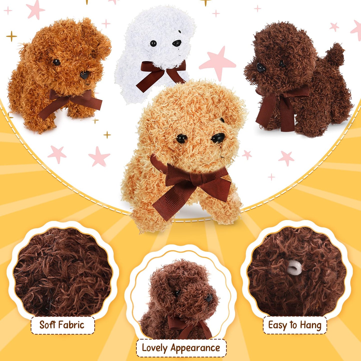 Sosation 20 Pcs 4.72 Inch Mini Plush Dogs Stuffed Puppy Bulk Adopt a Dog Party Favors Stuffed Animal Puppy for Birthday Gifts Fillers Christmas Baby Shower Carnival Prize(Bows,Multicolor)