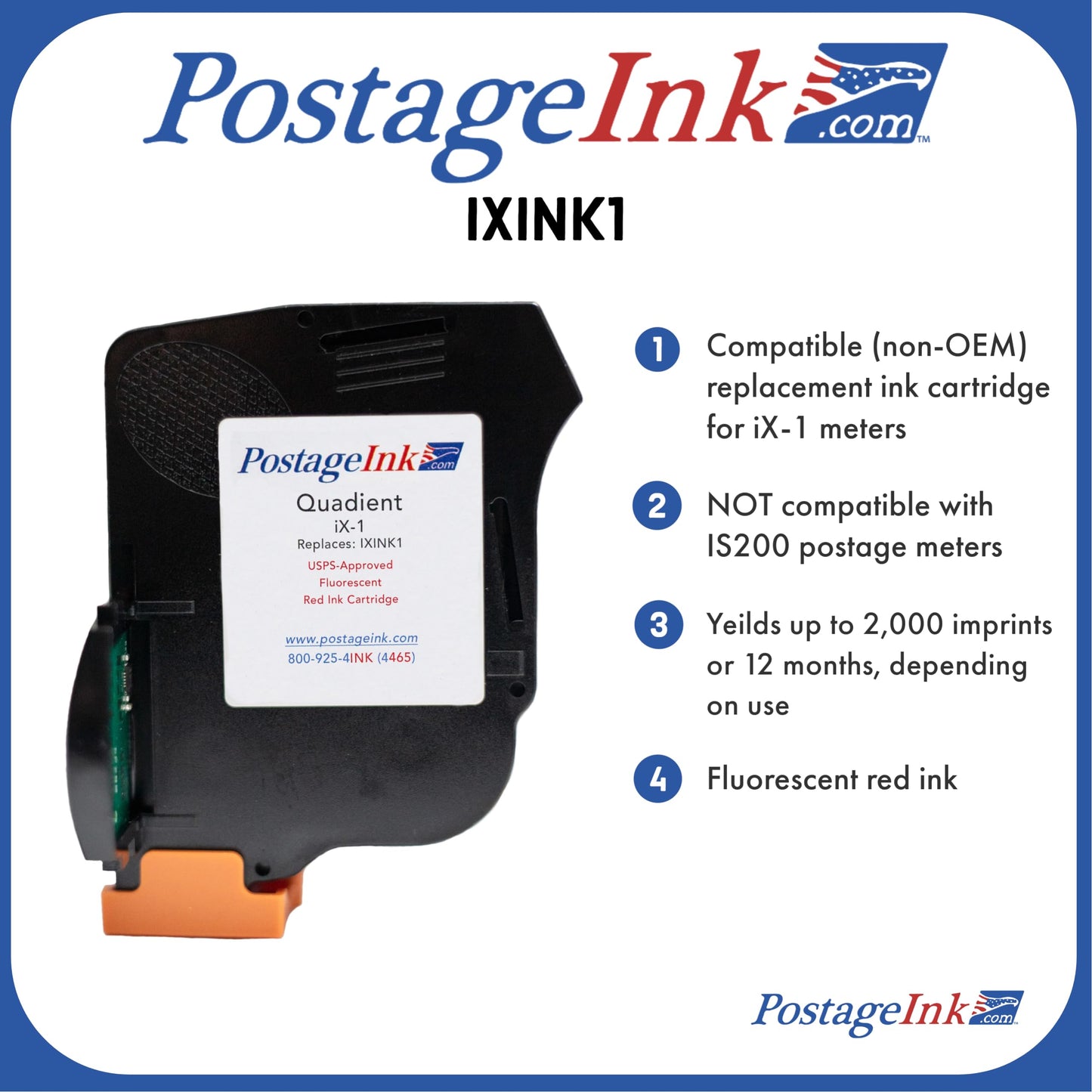 PostageInk.com IXINK1 2-Pack Red Ink Cartridge for iX-1 Postage Meters Sure.Jet # A0146668